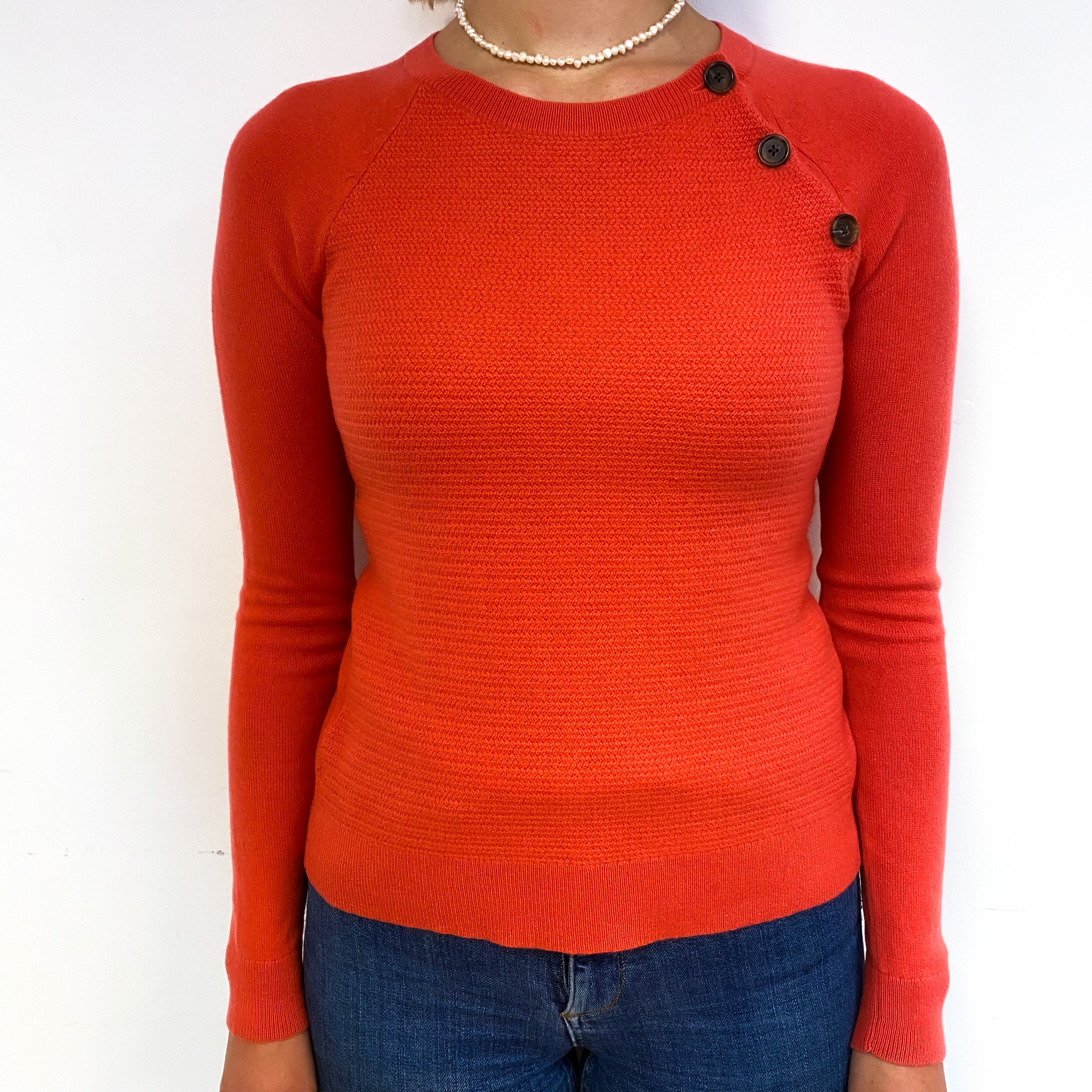 Italian Vermillion Red Cashmere Crew Neck Jumper Small
