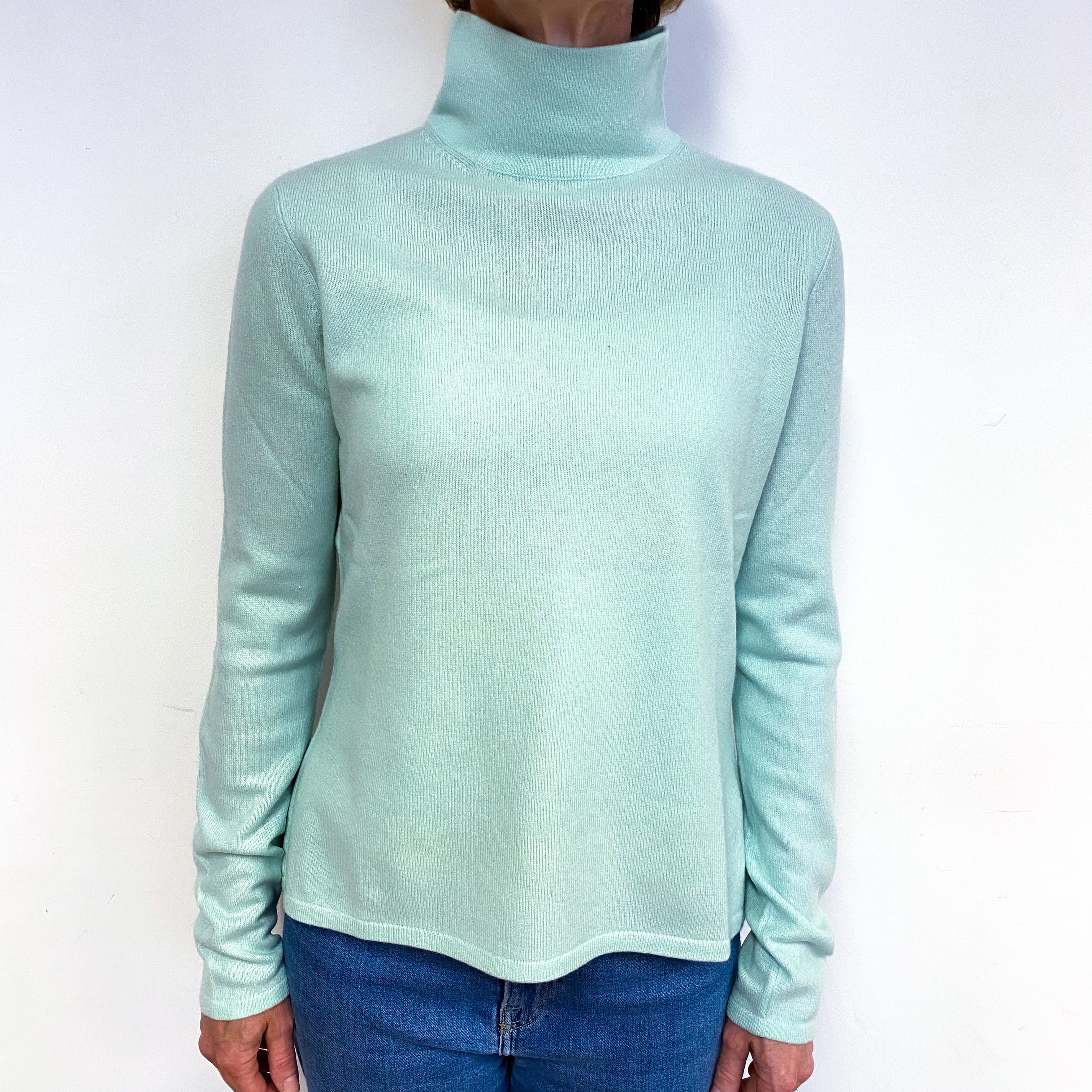 Mint Green Cashmere Turtle Neck Jumper Medium