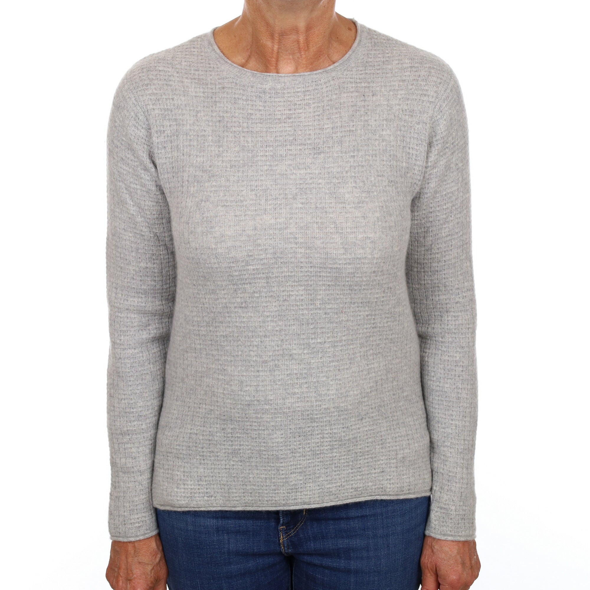 Smoke Grey Cashmere Crew Neck Waffle Knit Jumper Medium