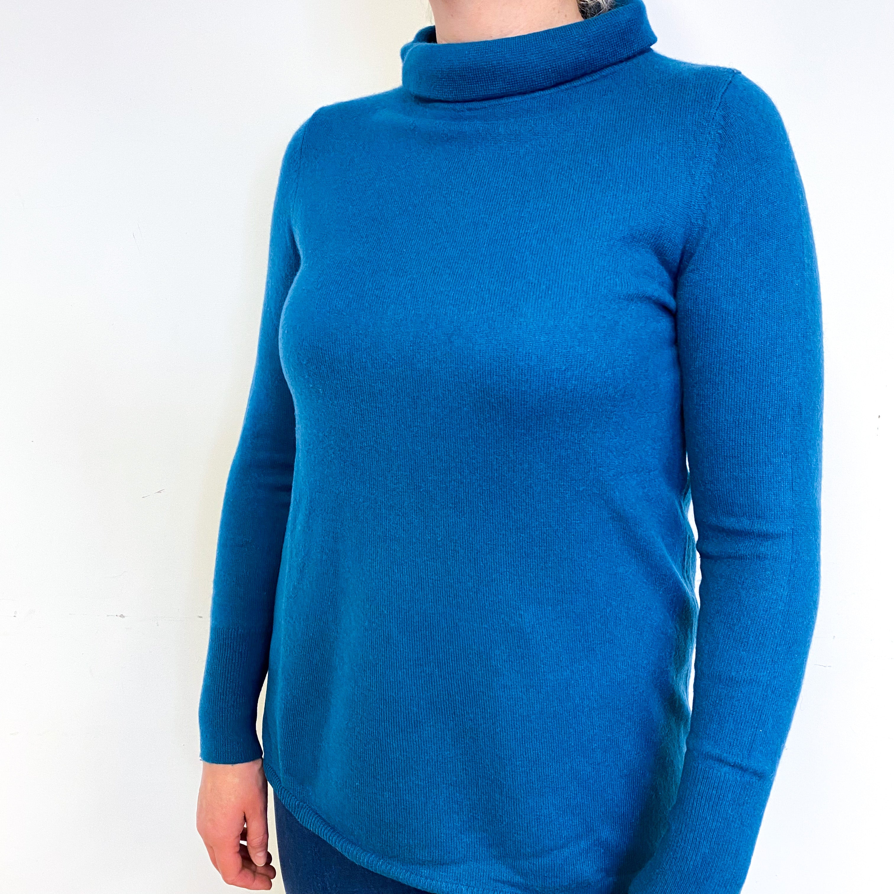 Teal Blue Cashmere Funnel Neck Jumper Large