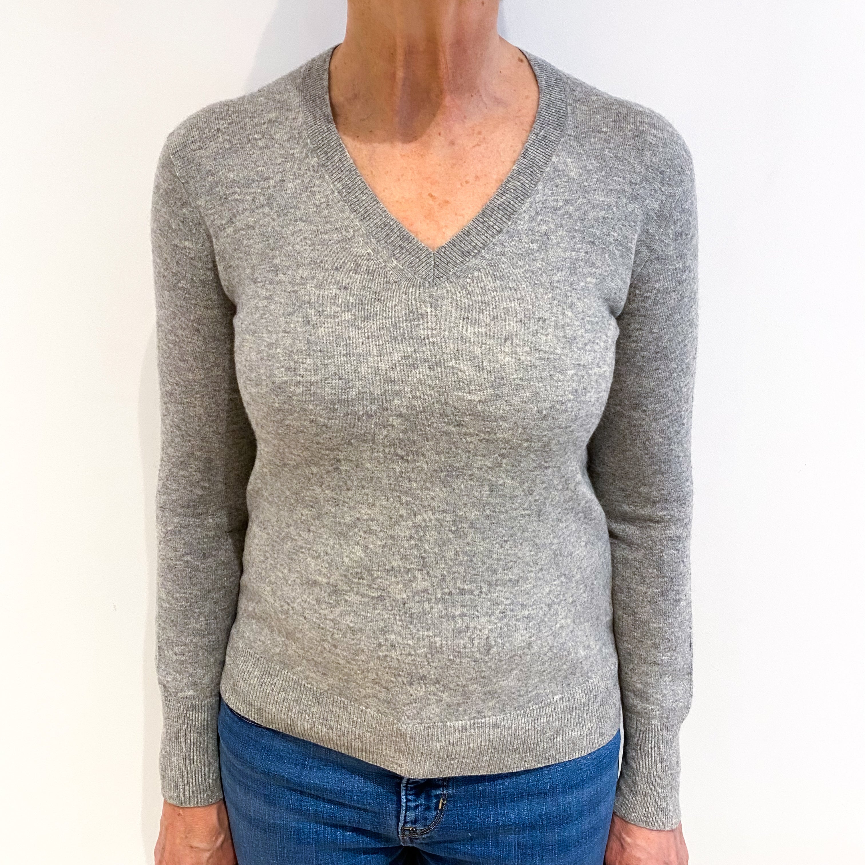 Smoke Grey Cashmere V Neck Jumper Medium