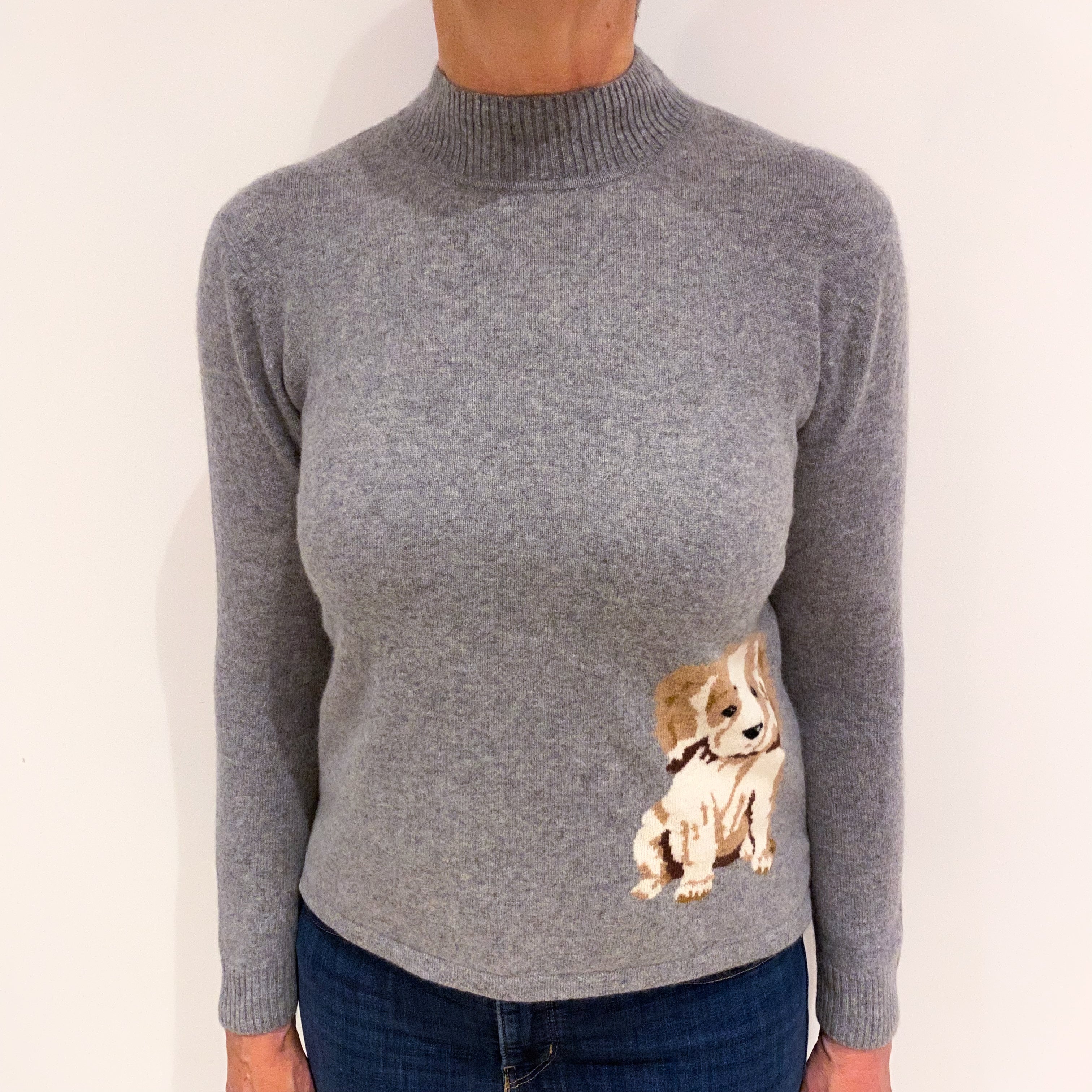 Smoke Grey Dog Cashmere Polo Neck Jumper Medium