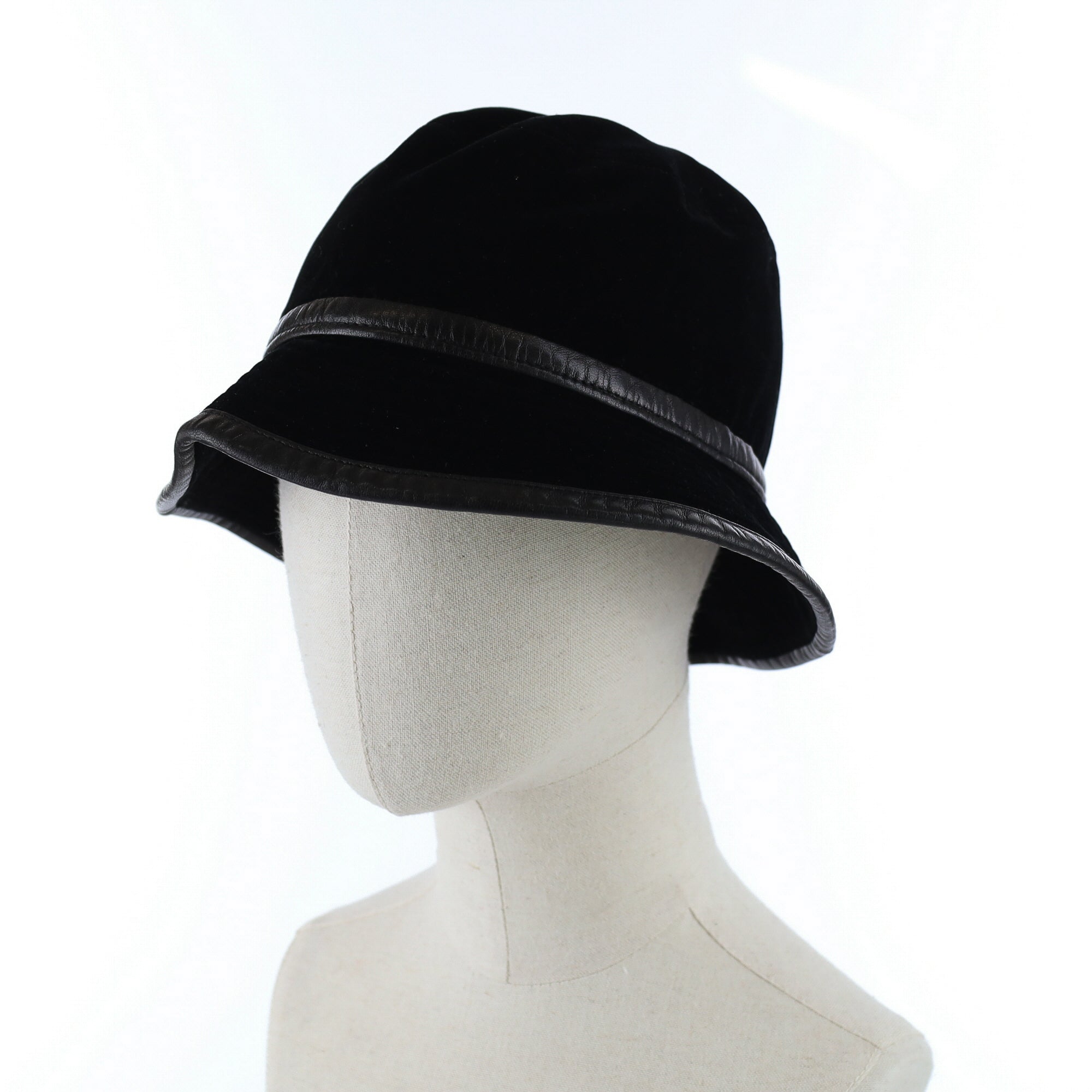 Hermès Black Cotton Velvet and Leather Bucket Hat