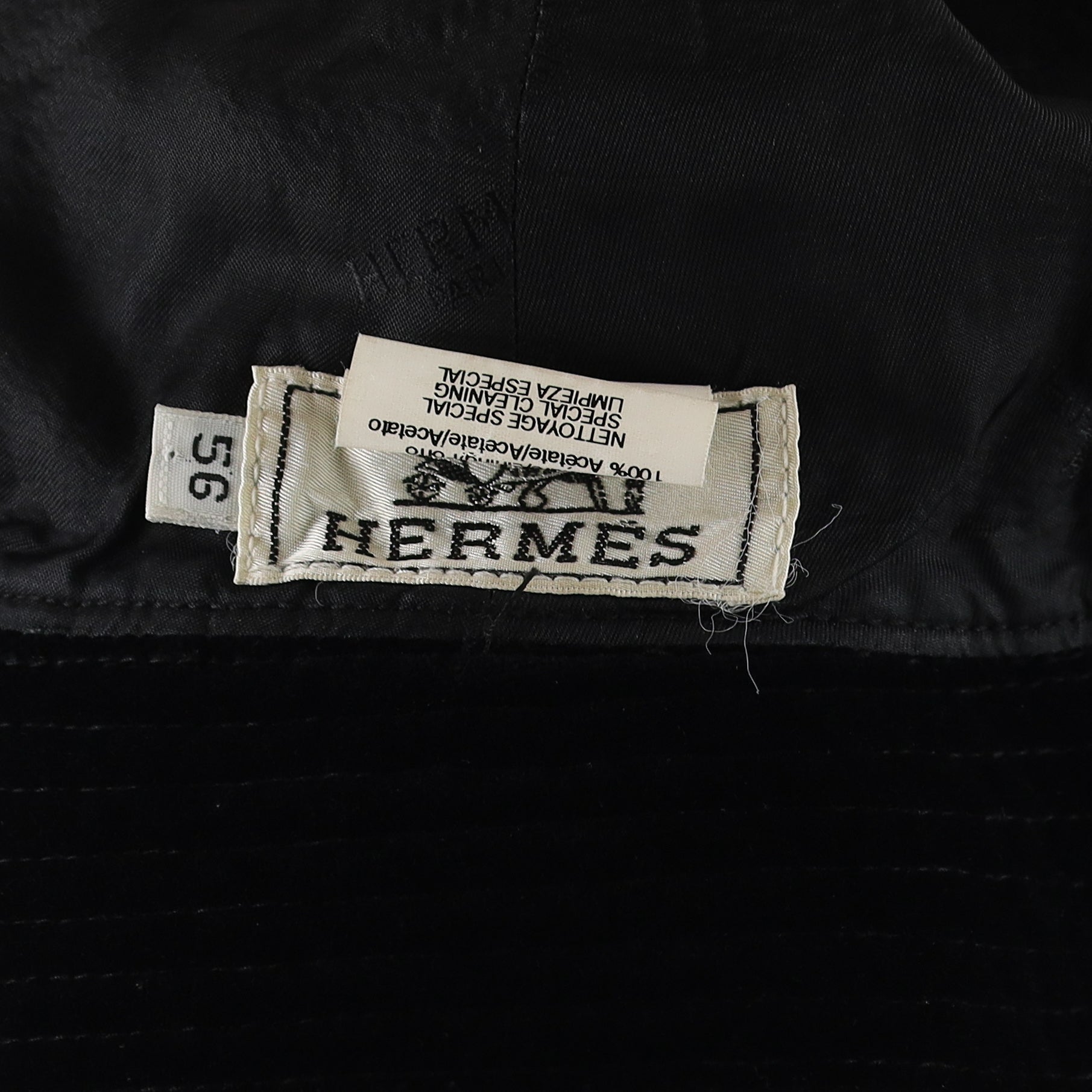 Hermès Black Cotton Velvet and Leather Bucket Hat