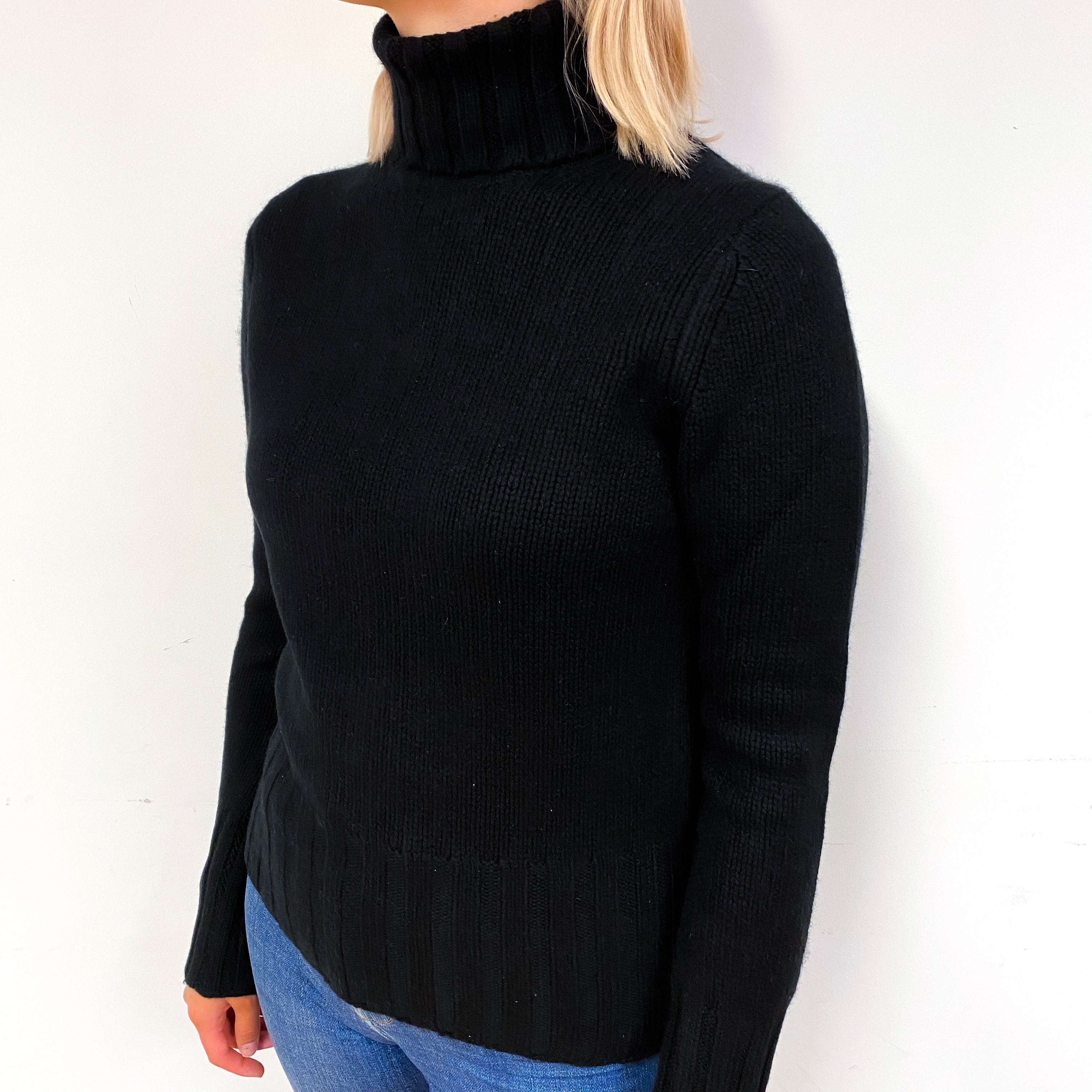 Black Chunky Cashmere Polo Neck Jumper Small