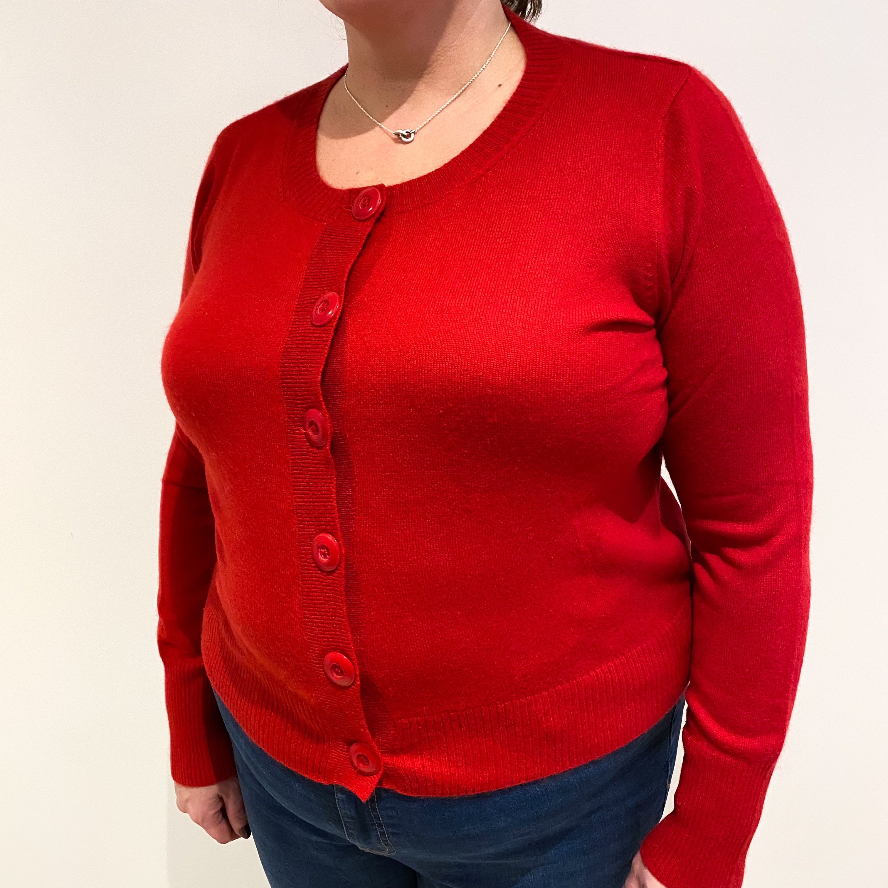 Post Box Red Cashmere Crew Neck Cardigan Extra Large