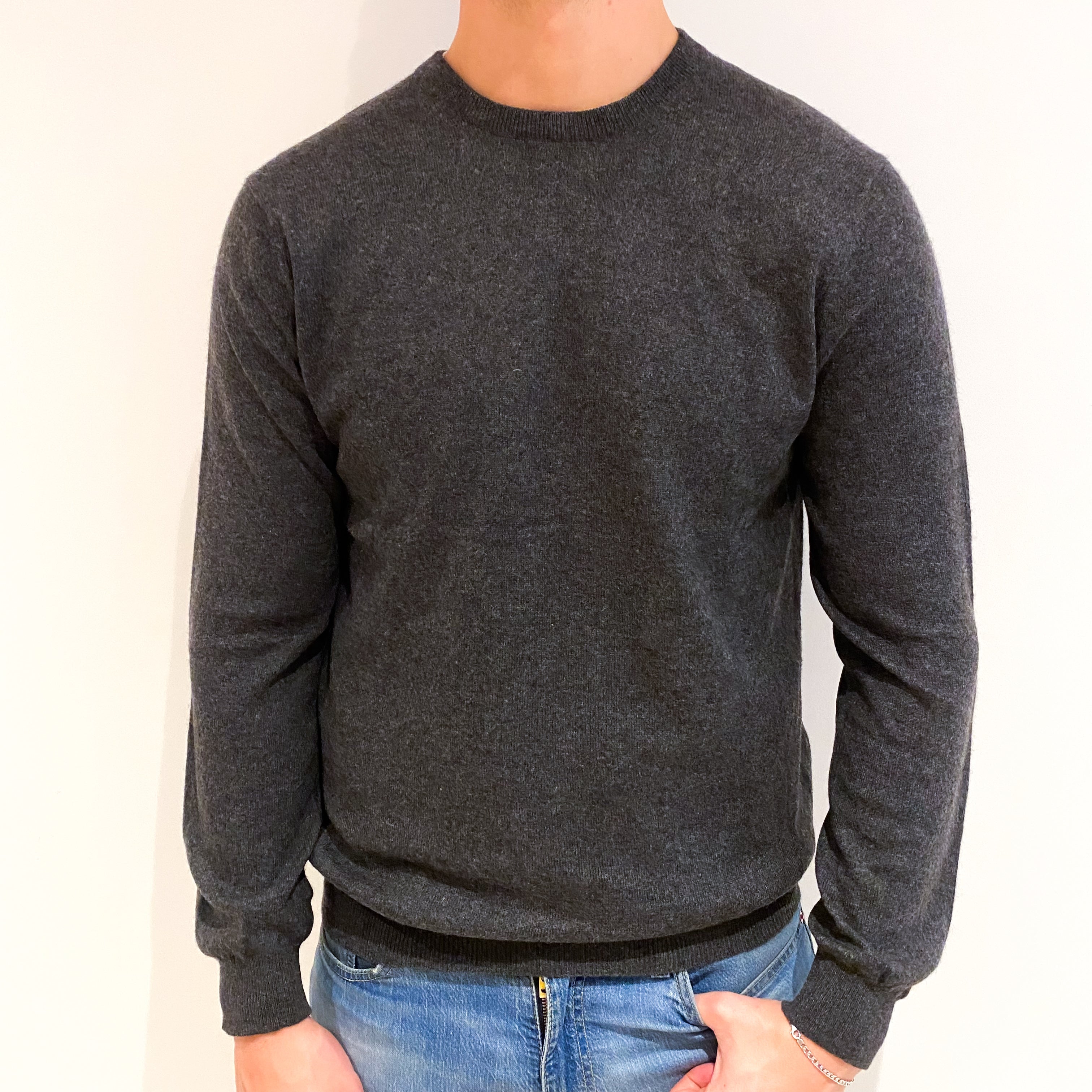 Men's Slate Grey Cashmere Crew Neck Jumper XL