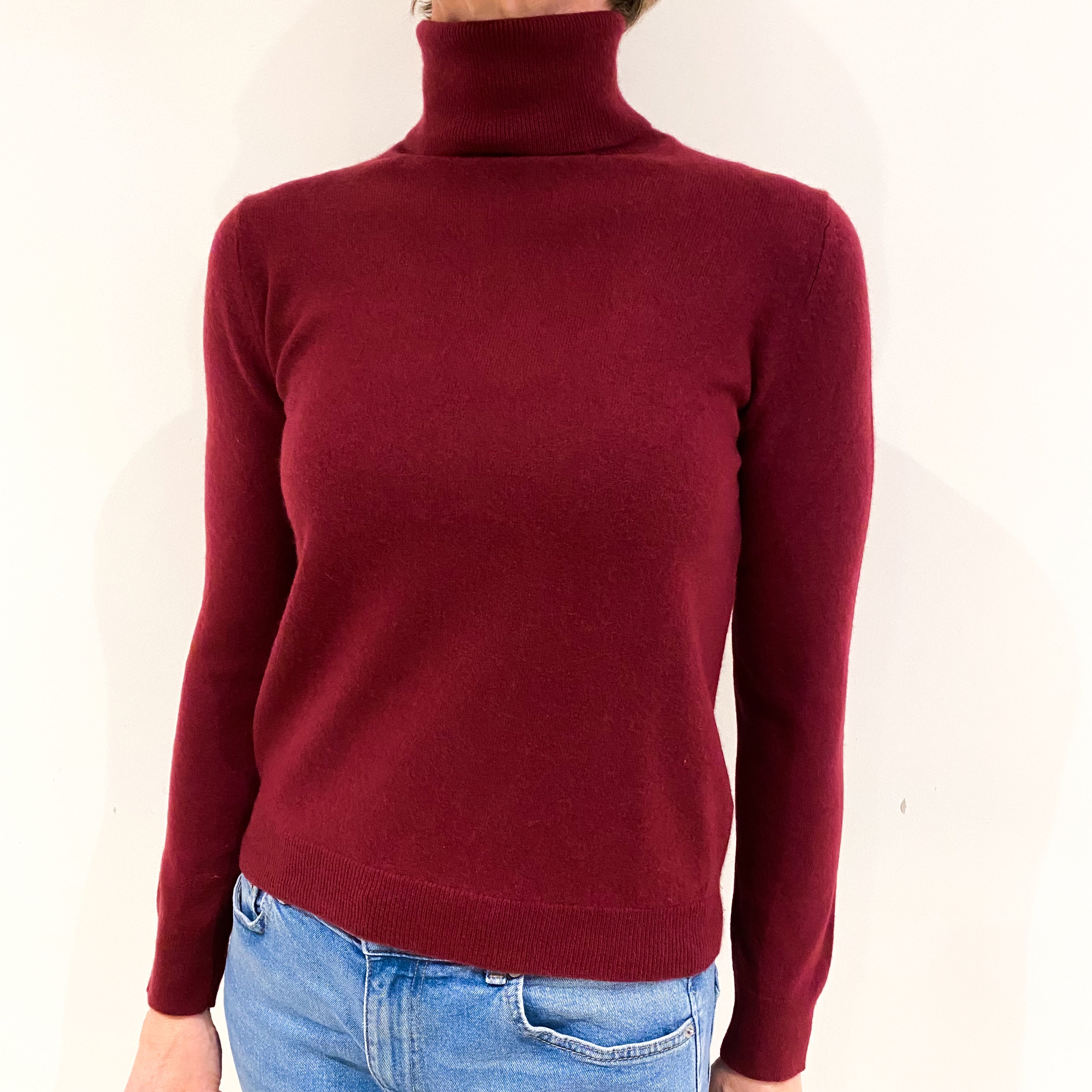 Burgundy Red Cashmere Polo Neck Jumper Small