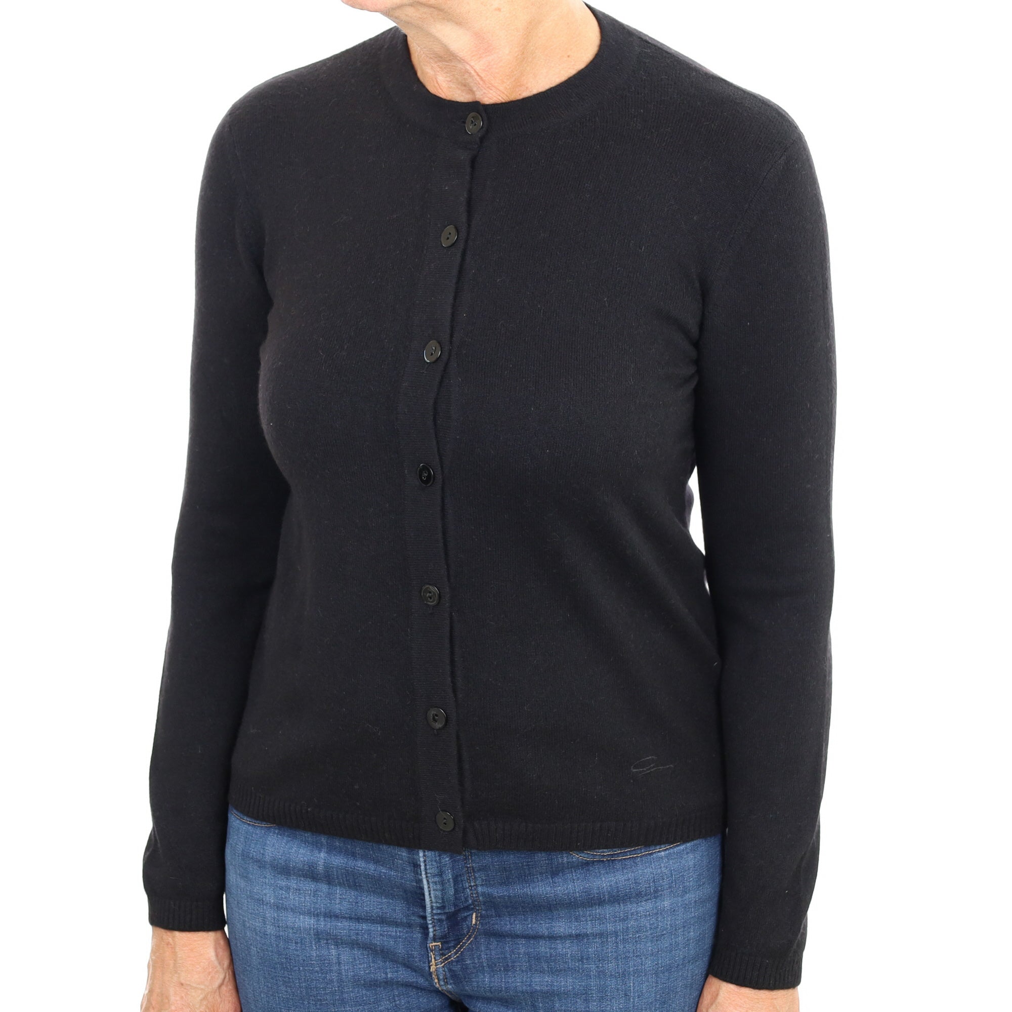 Black Cashmere Crew Neck Cardigan Medium