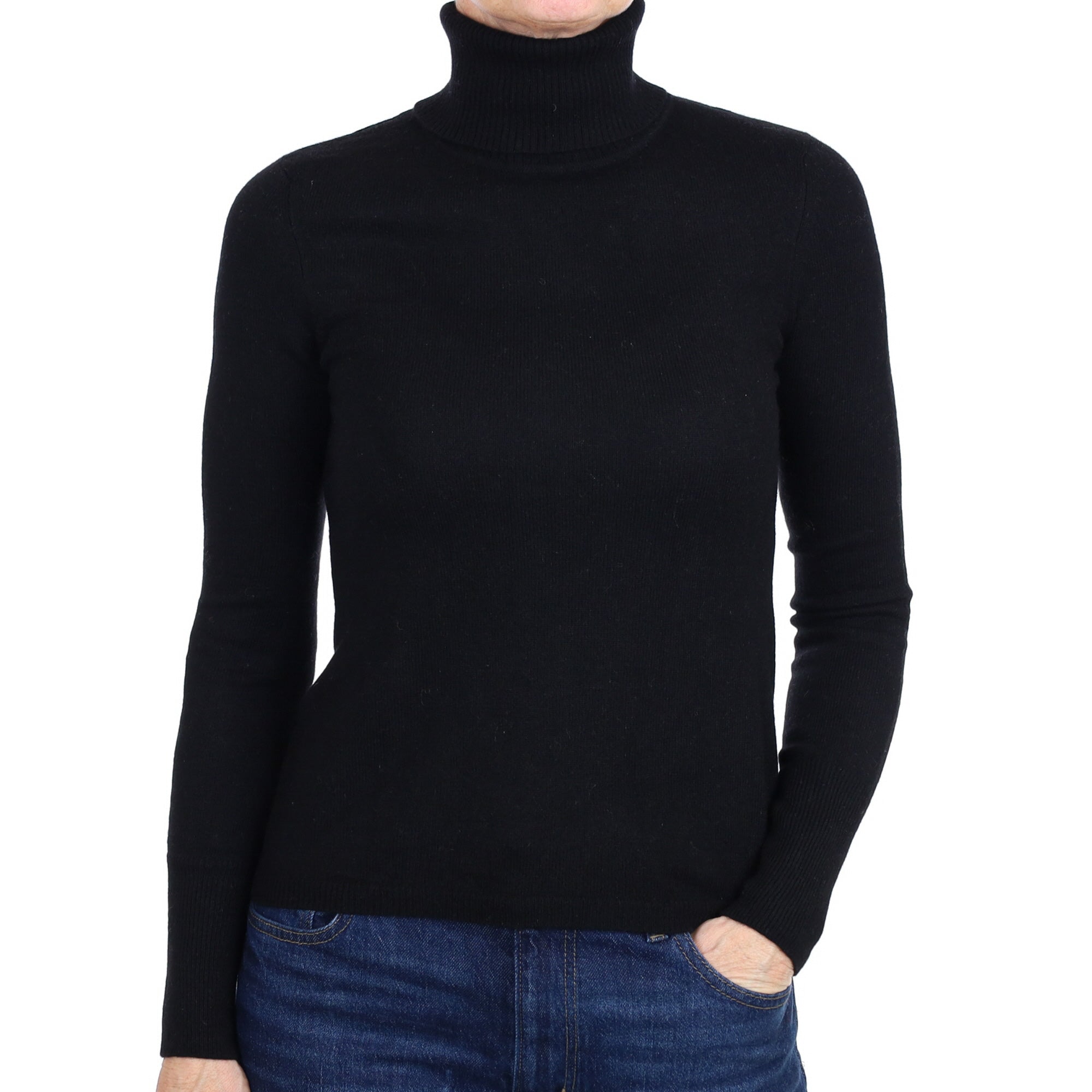 Black Cashmere Polo Neck Jumper Small