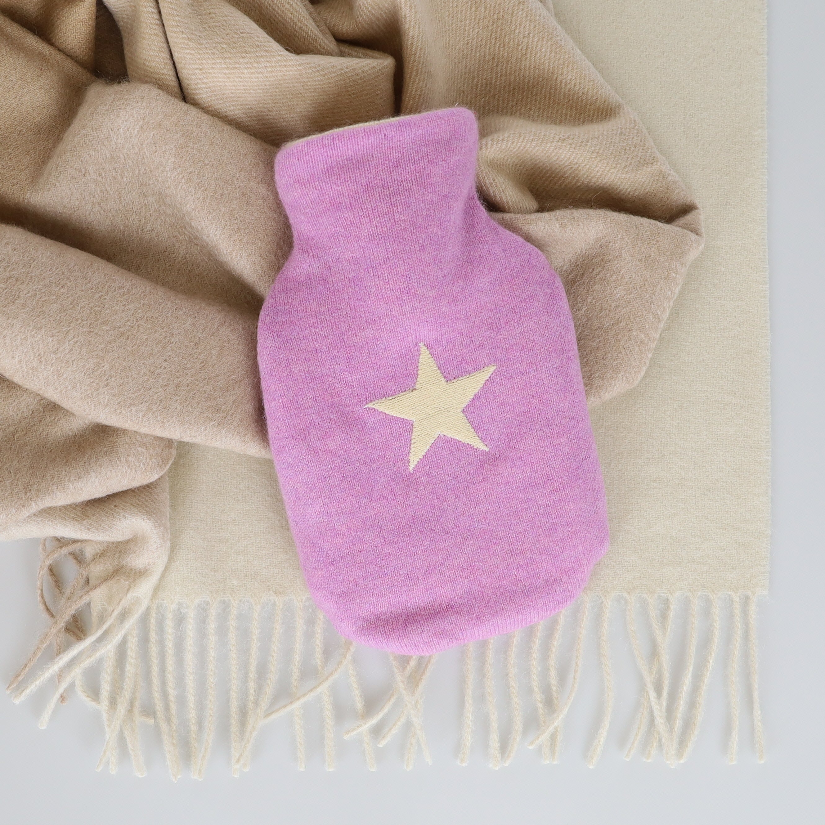 Deep Mauve and Cream Small Cashmere Hot Water Bottle