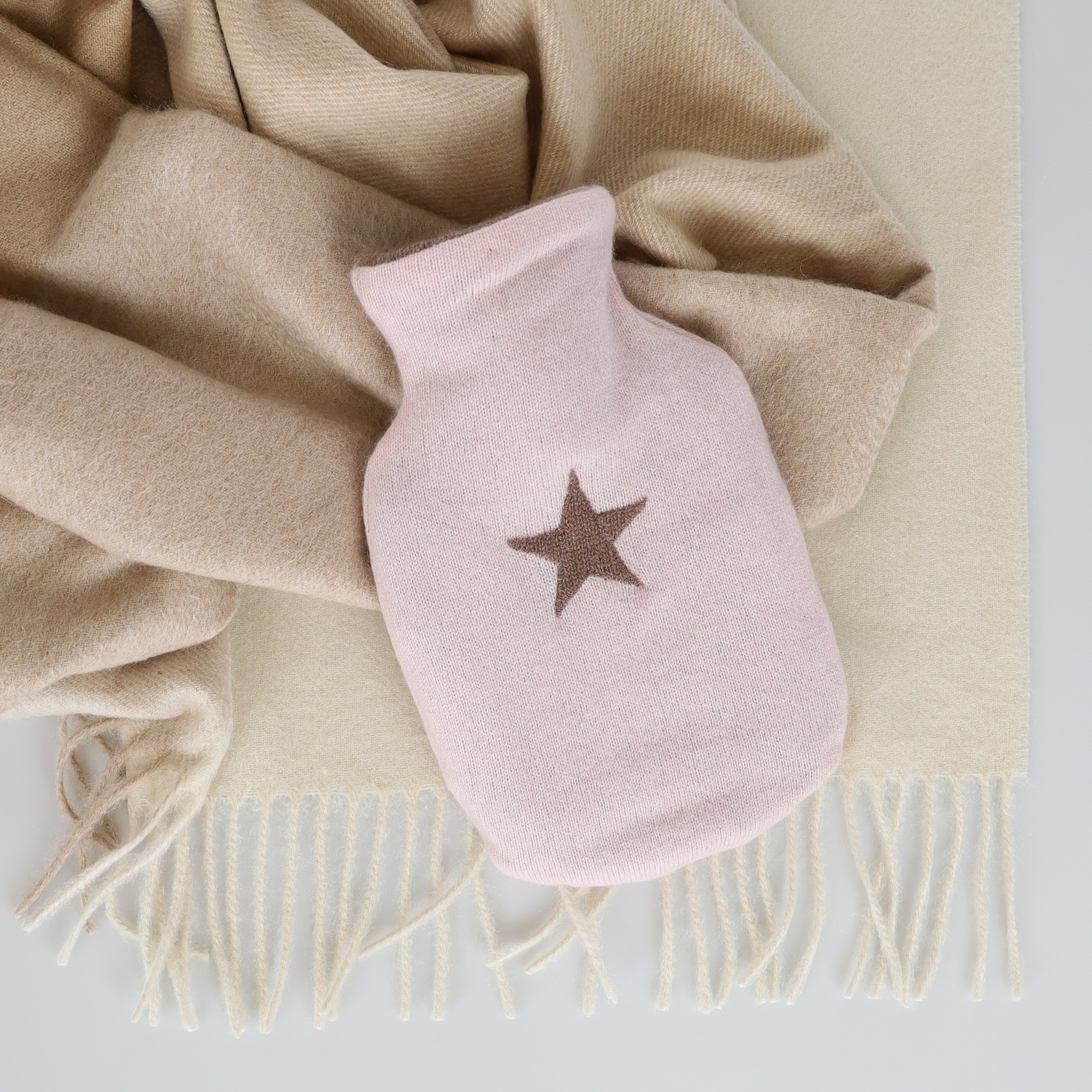Ice Pink and Mocha Small Cashmere Hot Water Bottle