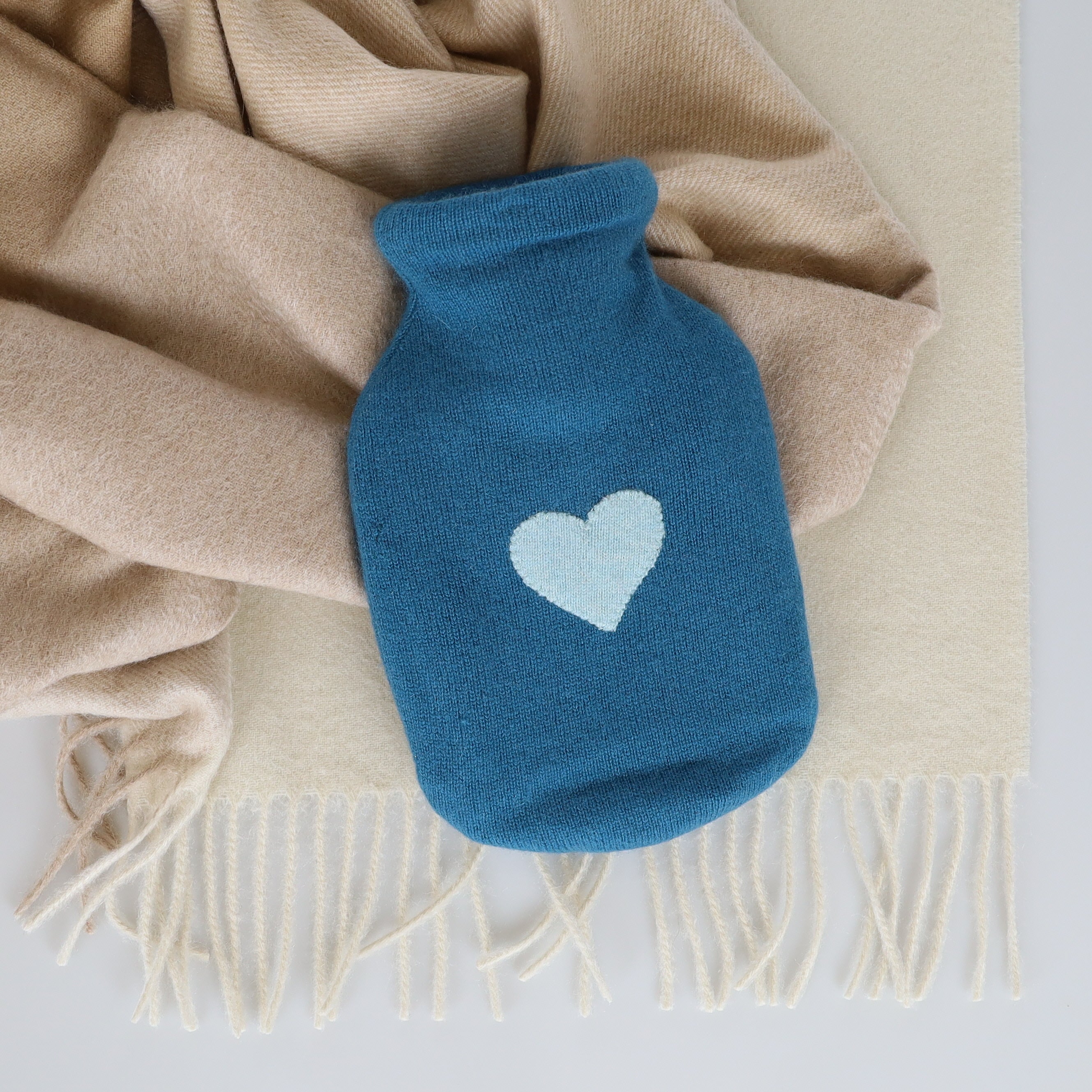 Teal and Opal Blue Small Cashmere Hot Water Bottle