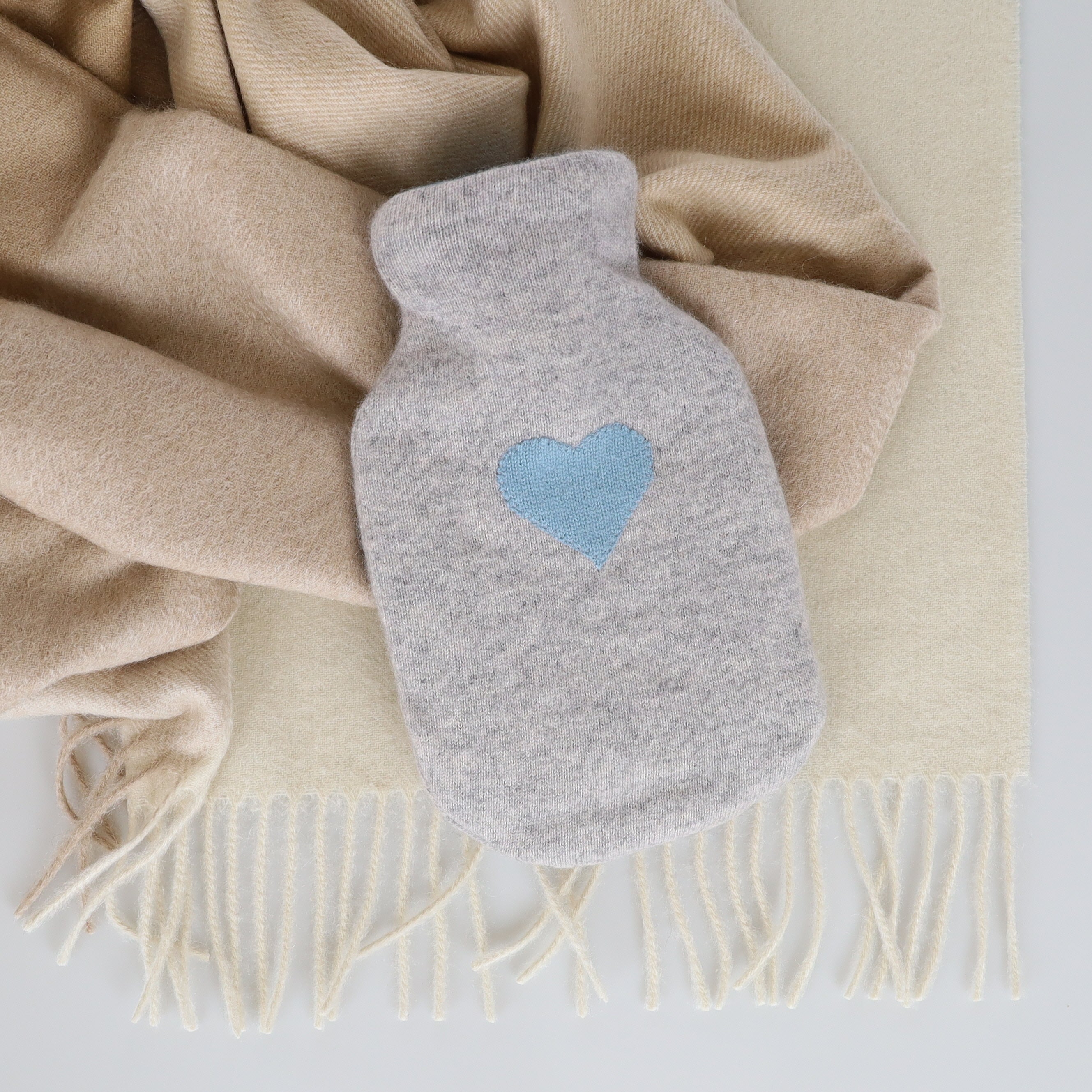 Smoke Grey and Blue Small Cashmere Hot Water Bottle