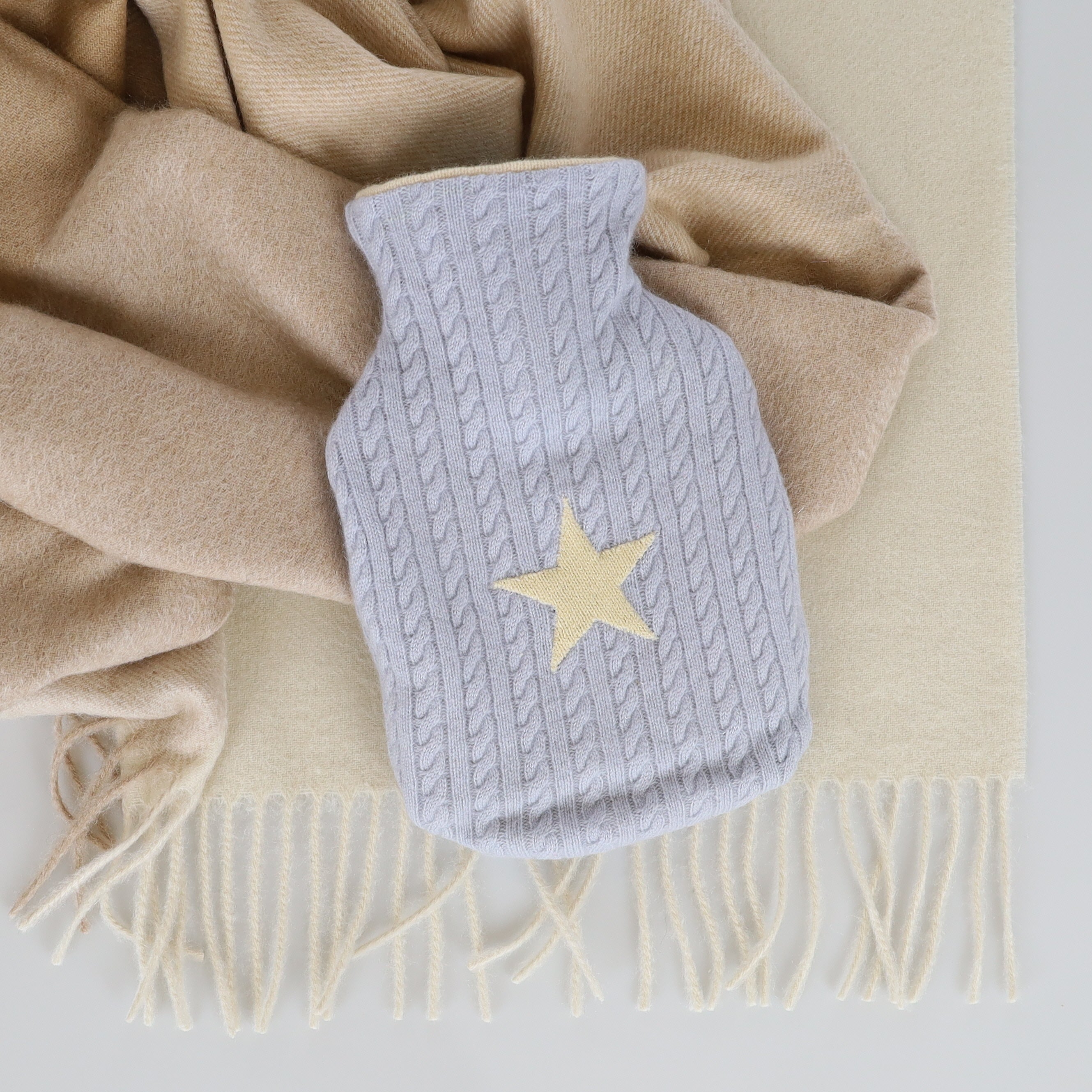 Powder Blue Cable Small Cashmere Hot Water Bottle