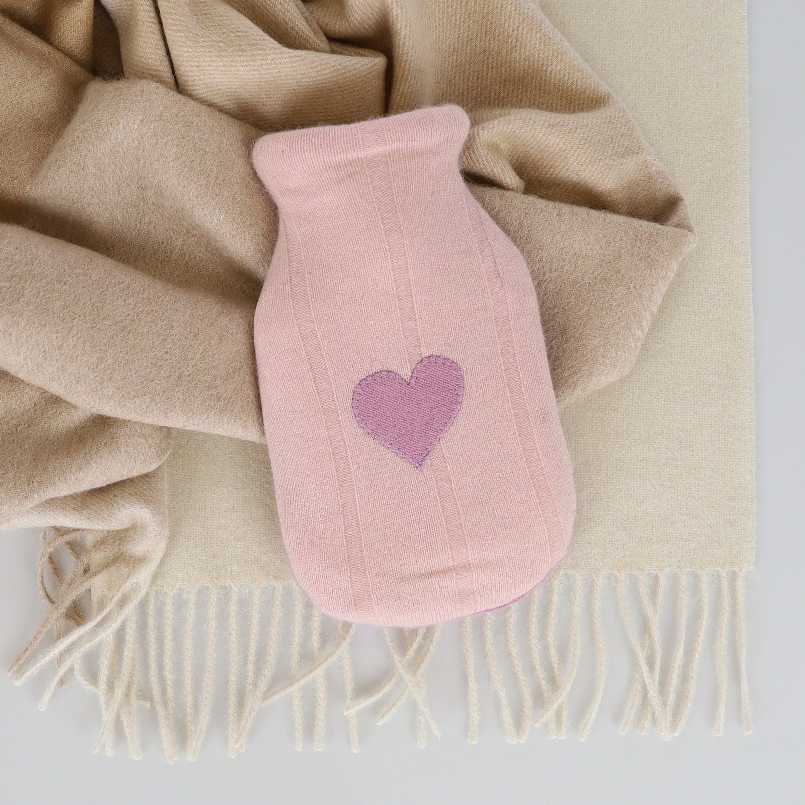 Baby Pink and Lilac Cashmere Small Hot Water Bottle