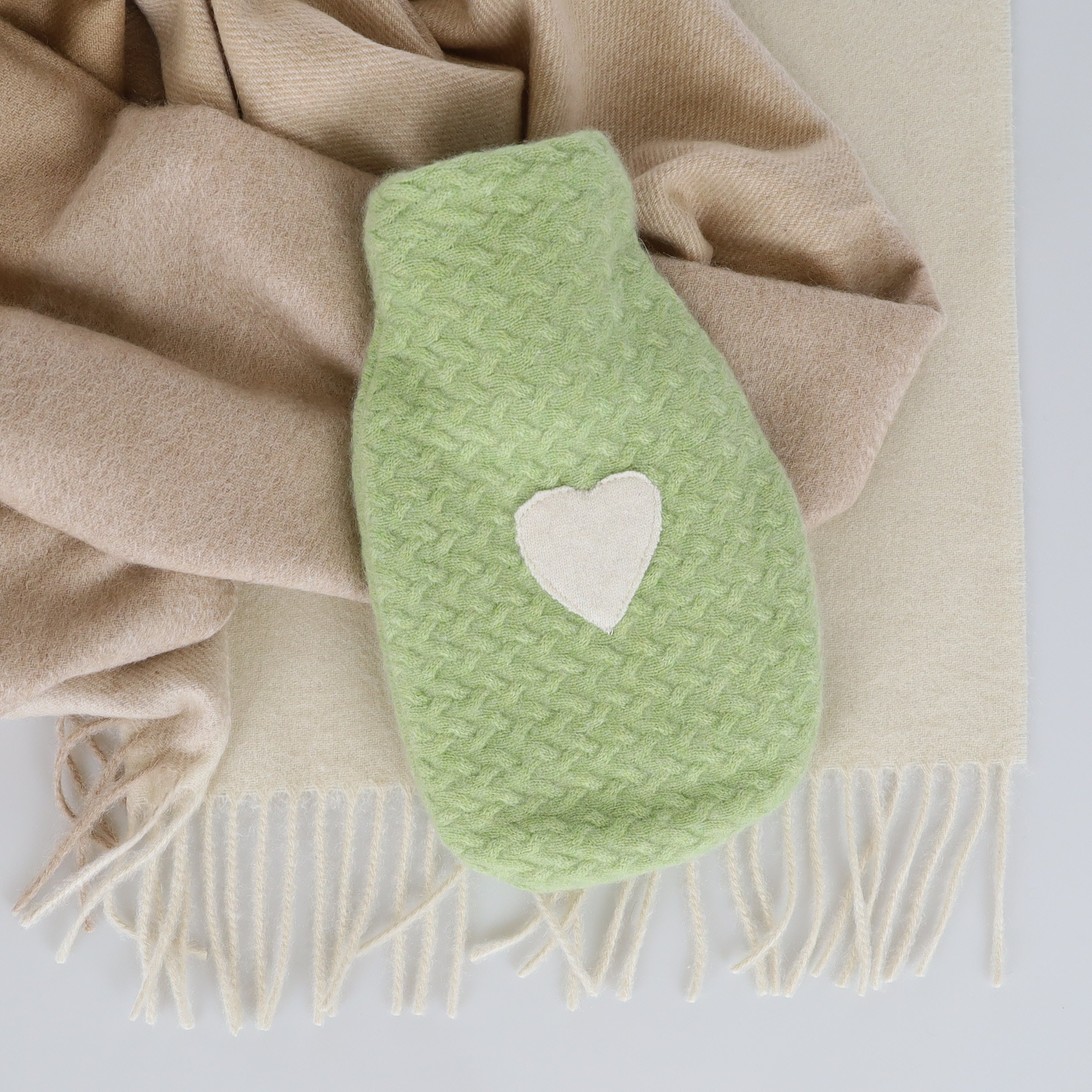 Lime Green Pattern Knit Cashmere Small Hot Water Bottle