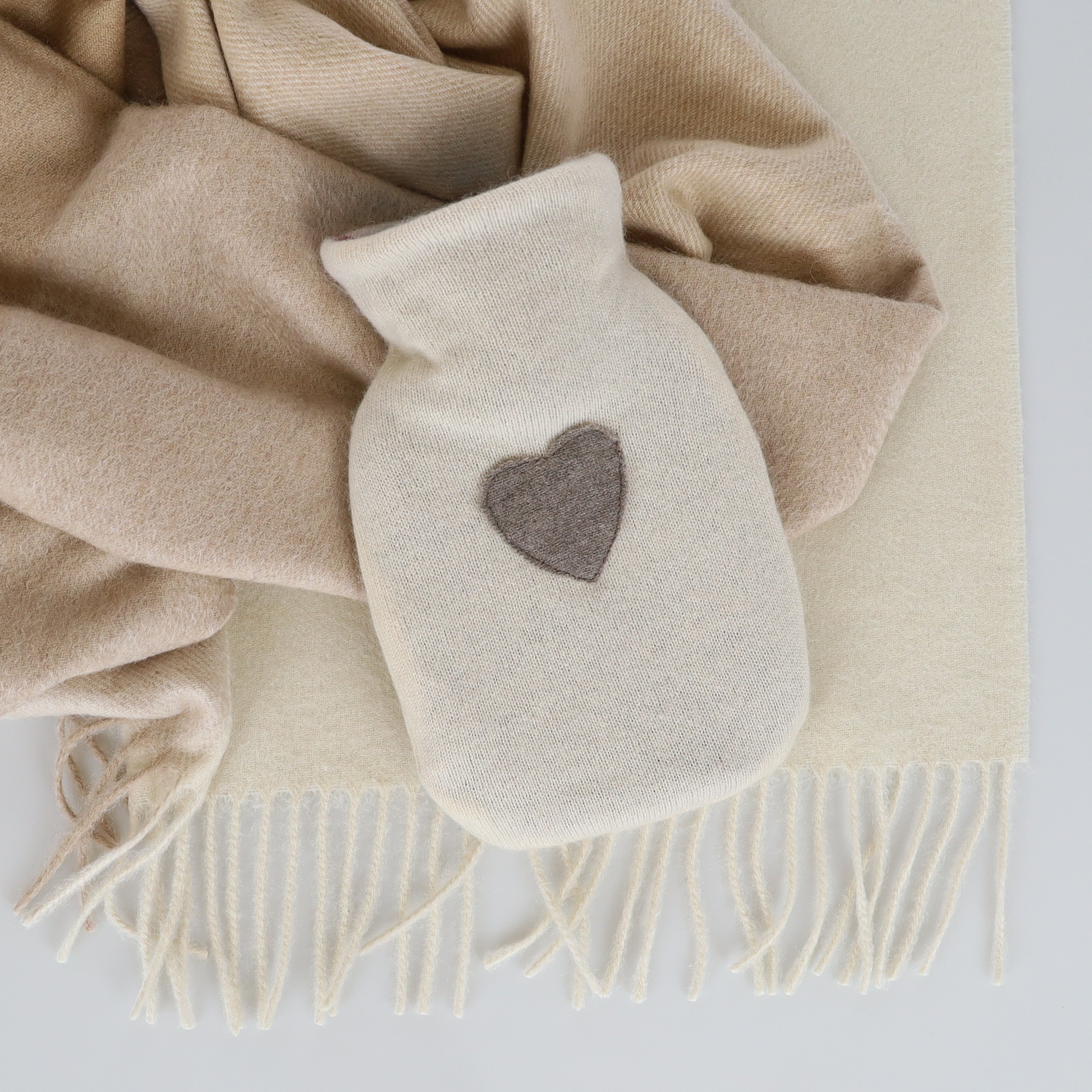 Cream and Mole Brown Cashmere Small Hot Water Bottle