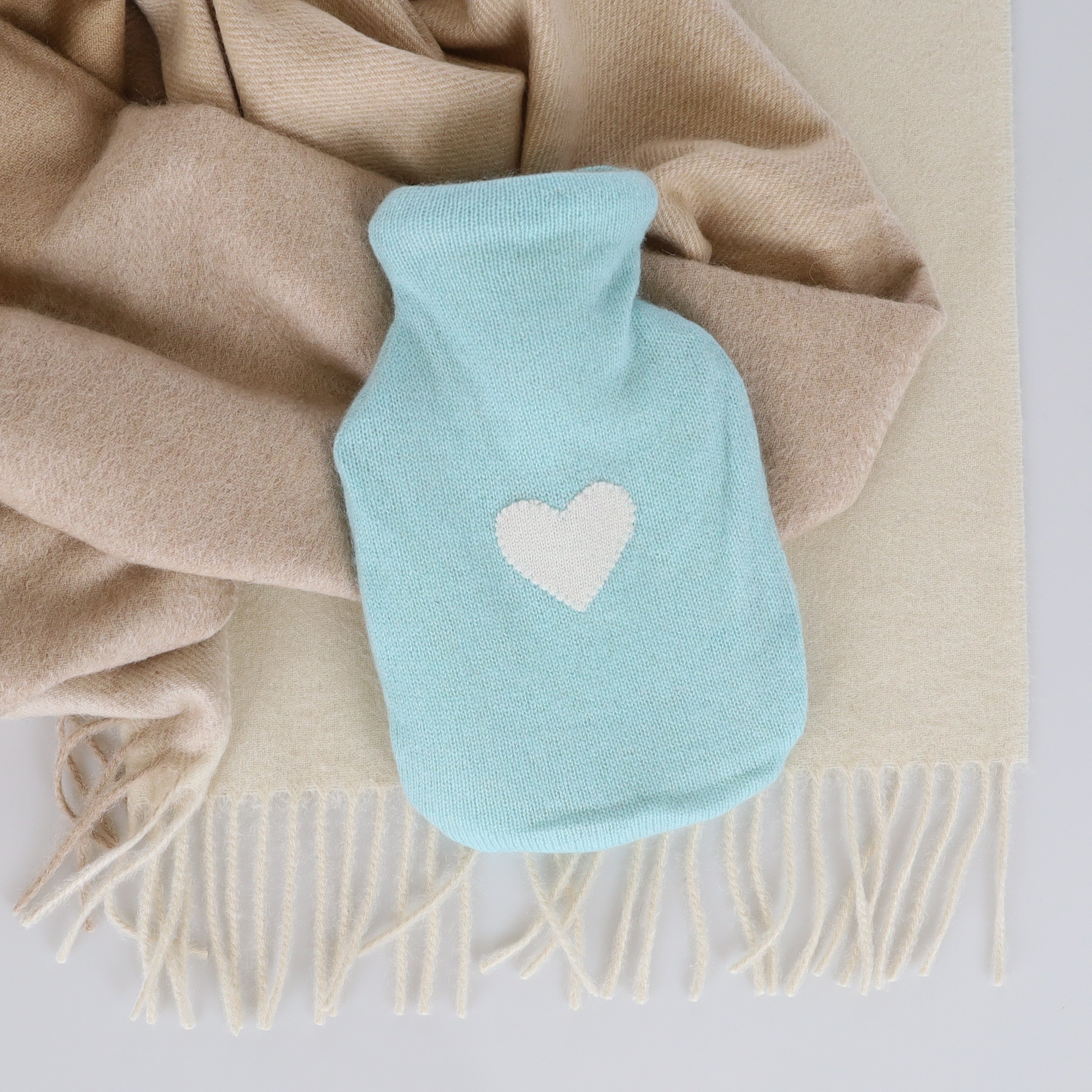 Mint Green Cream Heart Small Cashmere Hot Water Bottle