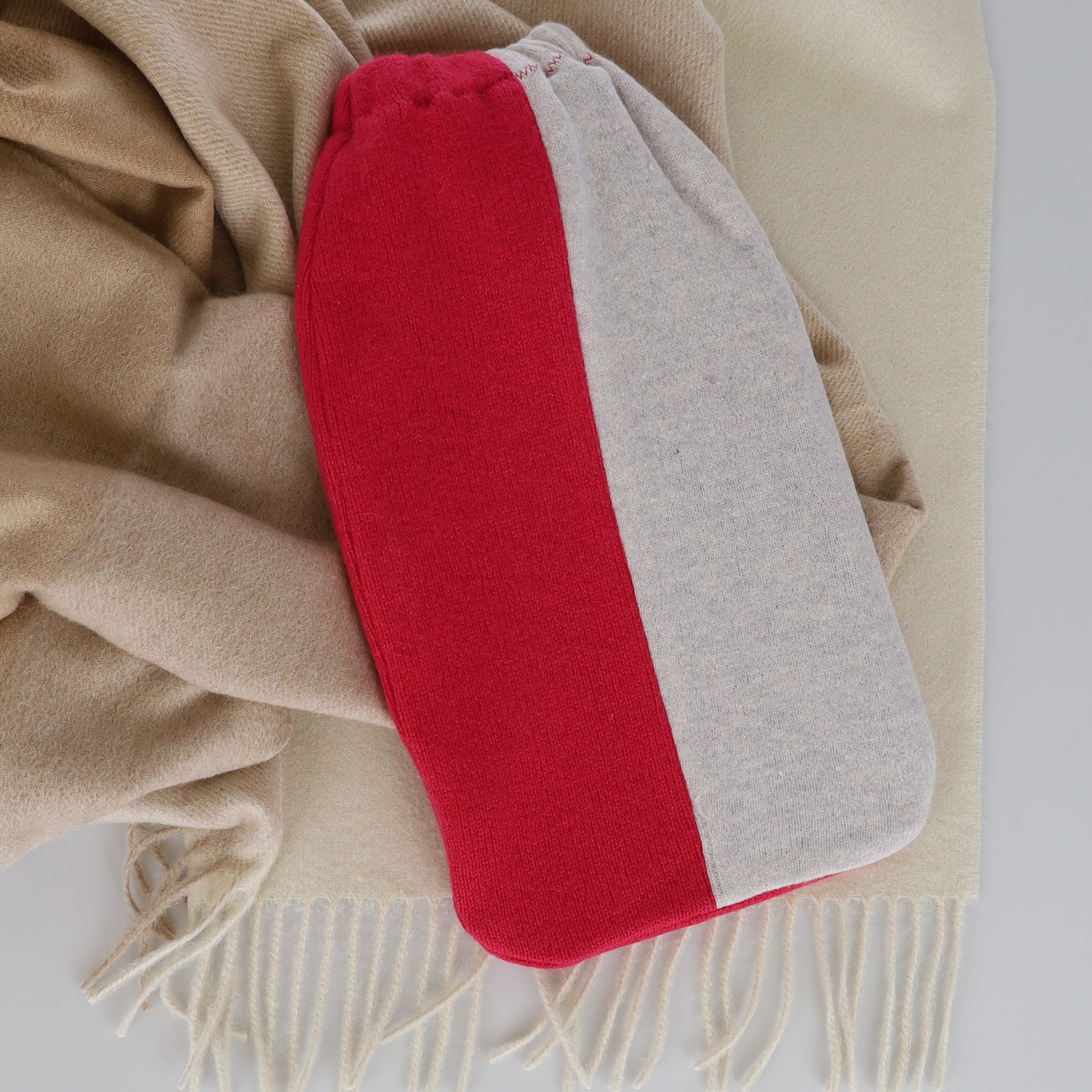 Hot Pink and Pale Grey Cashmere Large Hot Water Bottle
