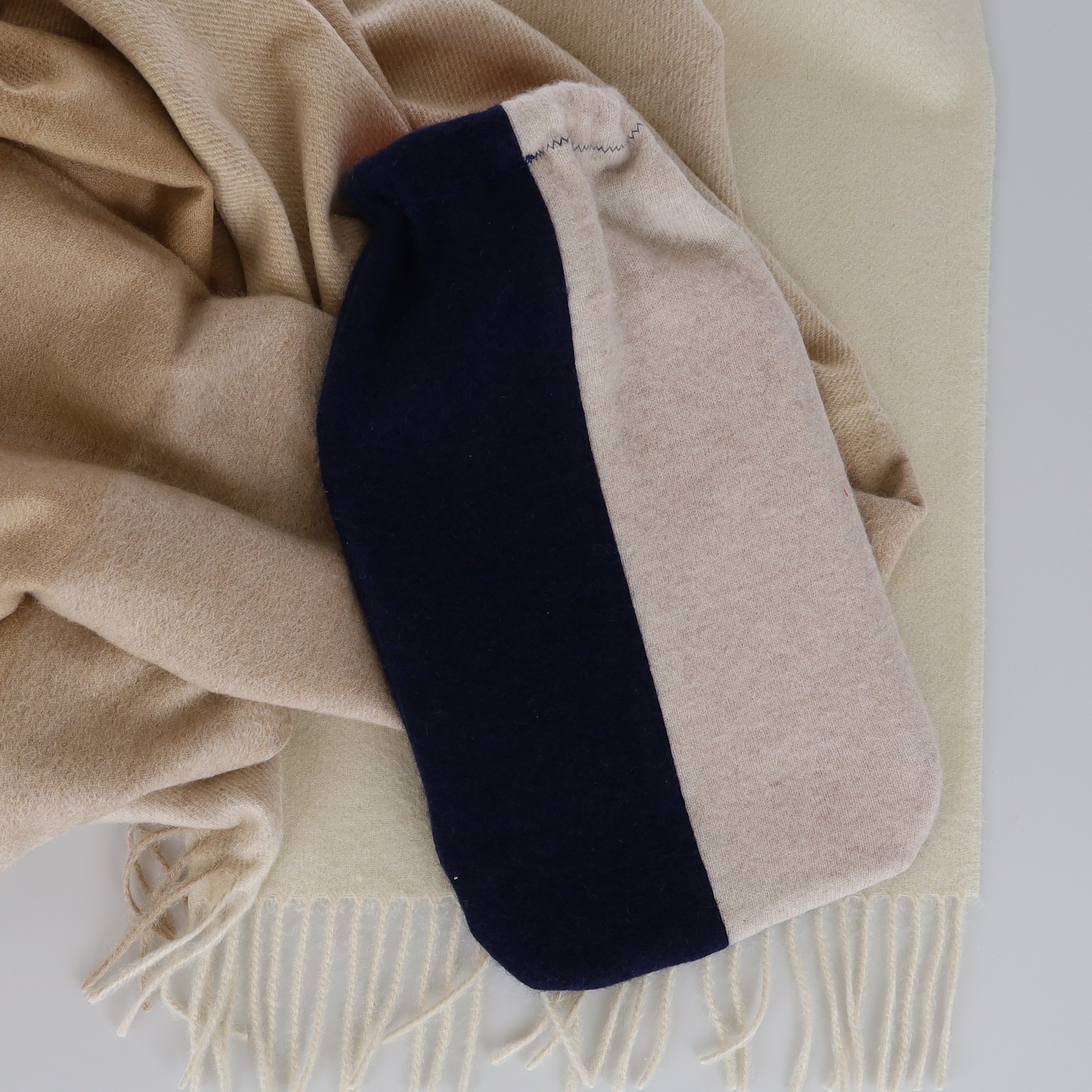 Navy and Oatmeal Cashmere Large Hot Water Bottle