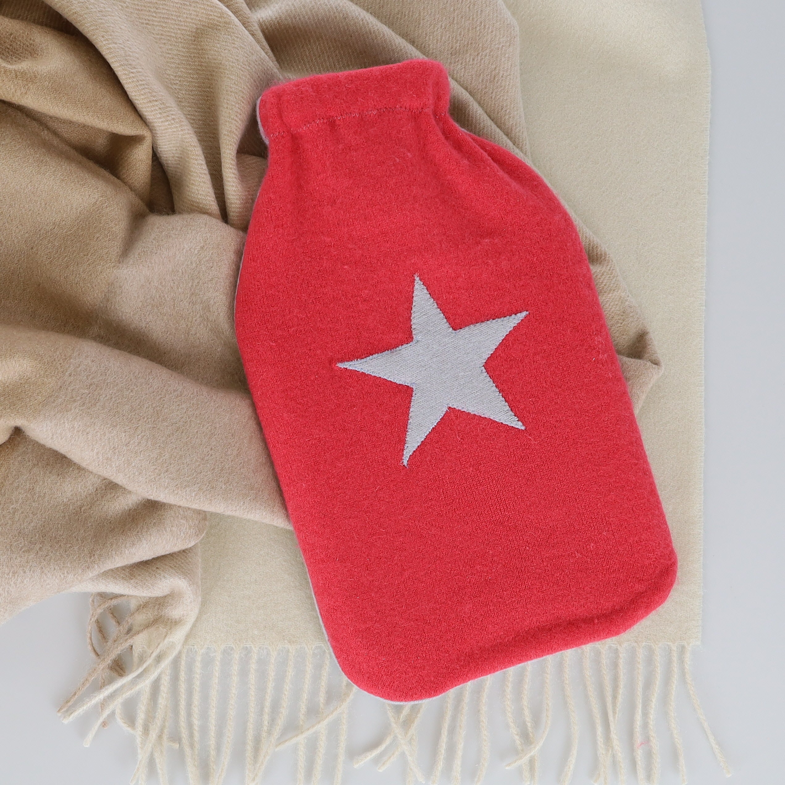 Cranberry Pink and Dove Grey Large Cashmere Hot Water Bottle