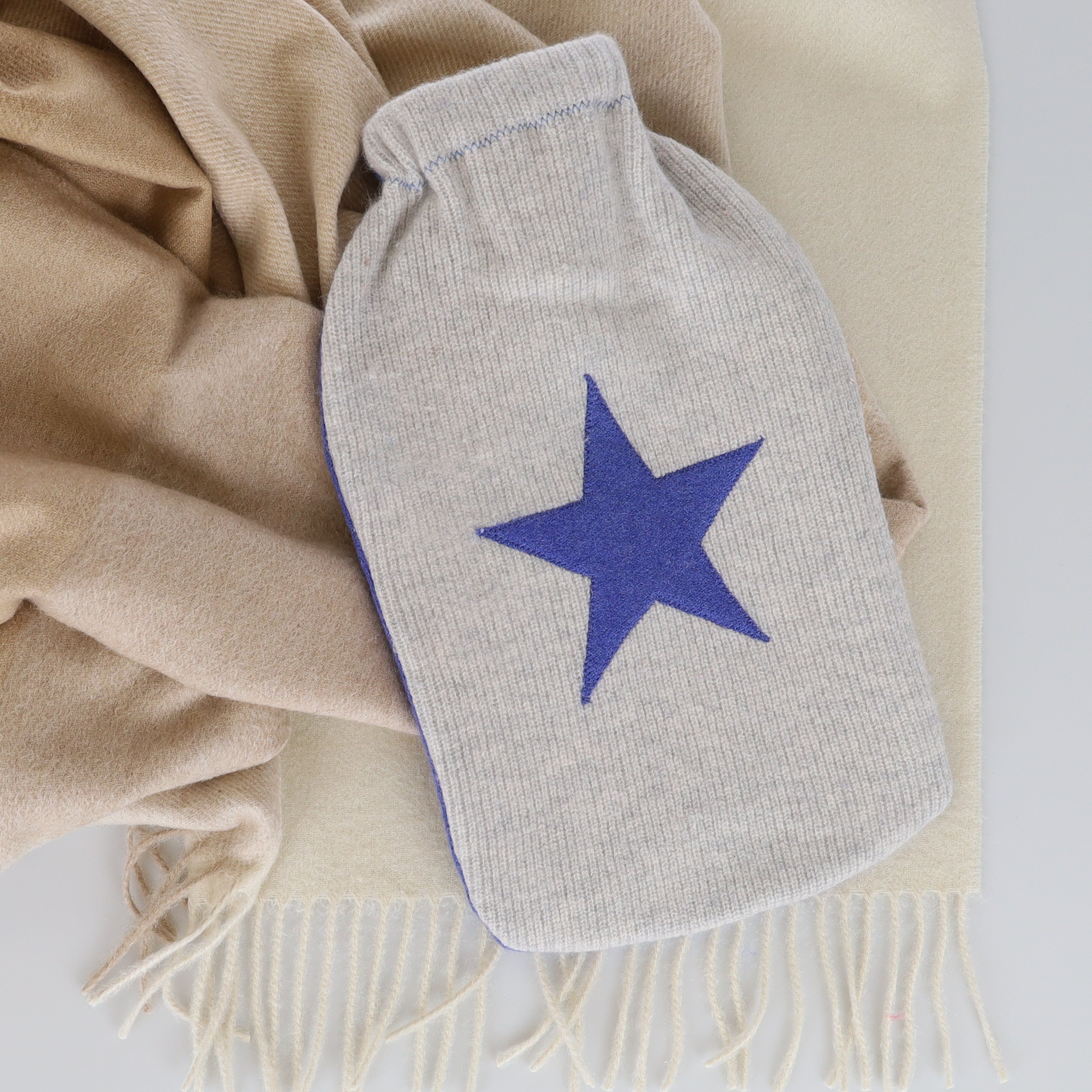 Smoke Grey and Blue Cashmere Large Hot Water Bottle