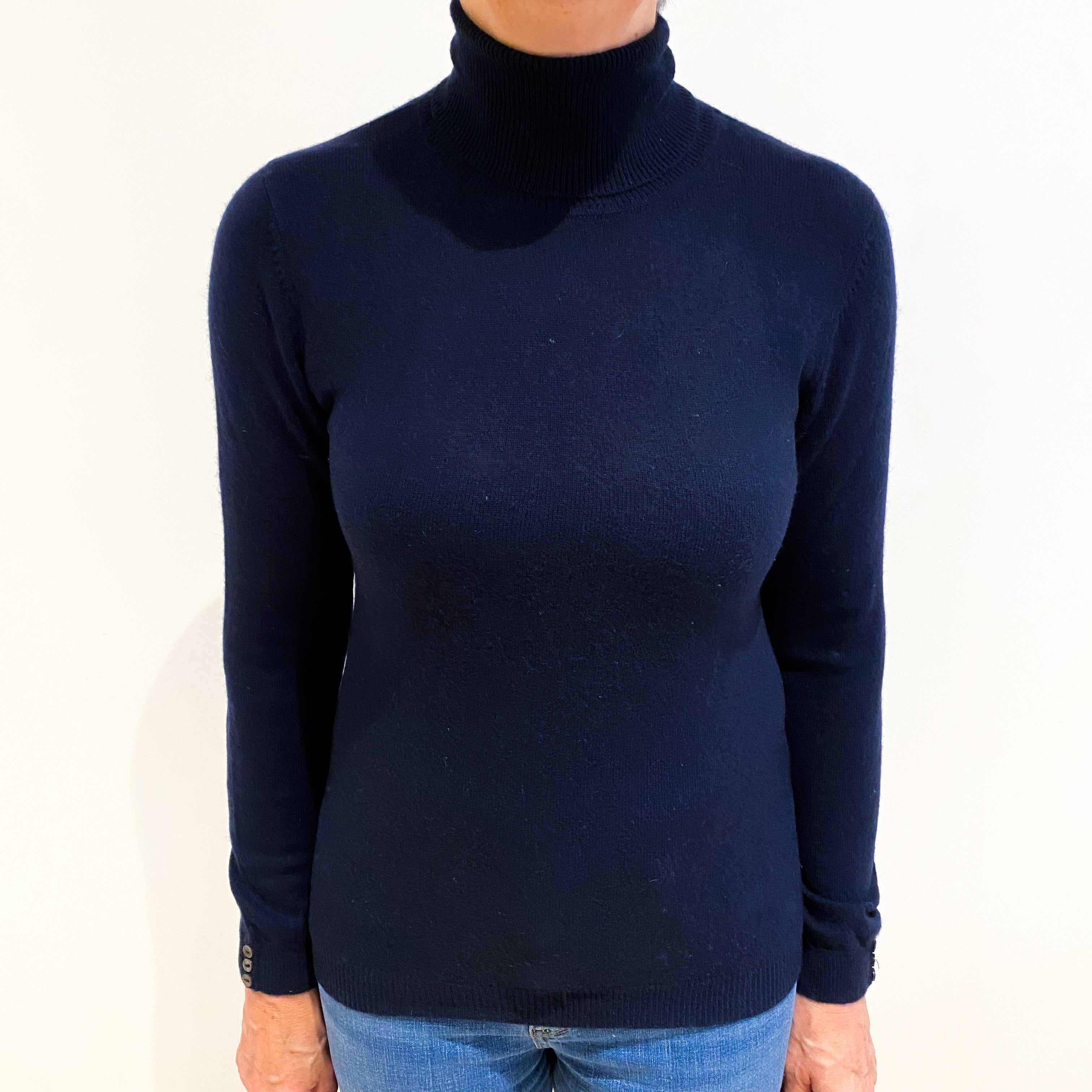 Navy Blue Cashmere Polo Neck Jumper Medium