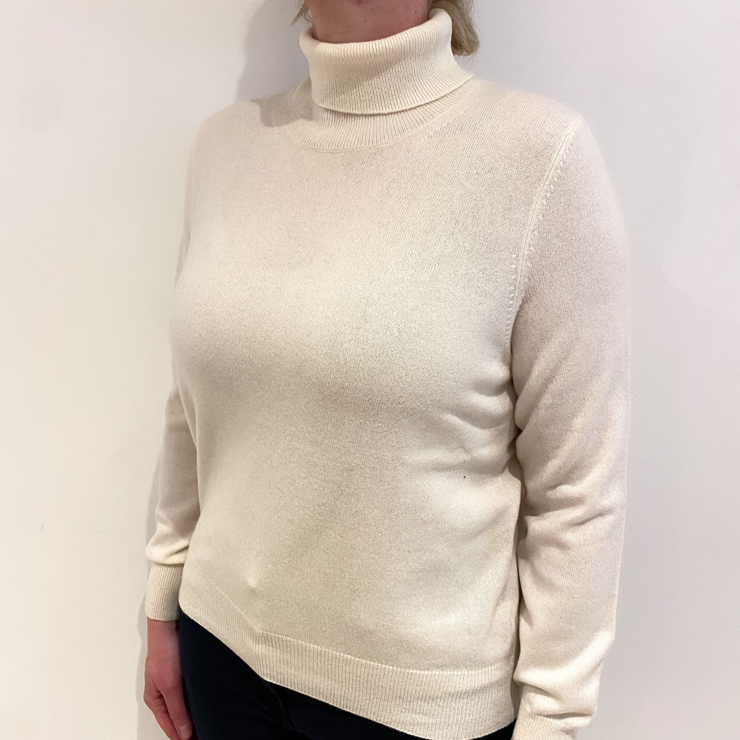 Cream Cashmere Polo Neck Jumper Large