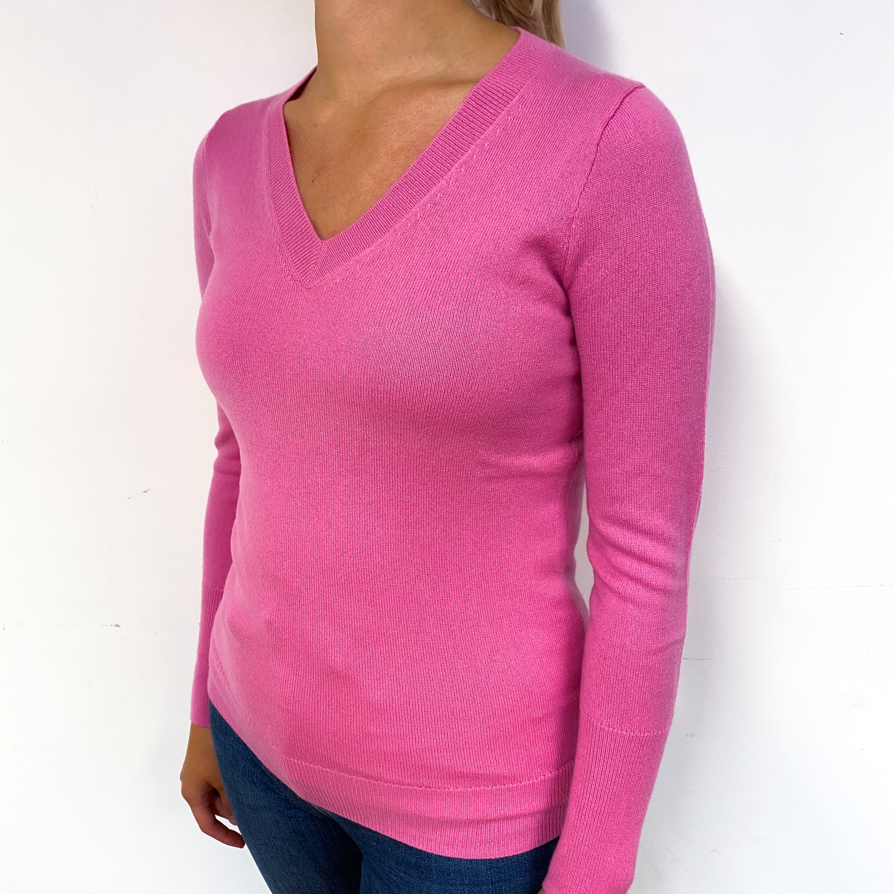 Sweet Pea Pink Cashmere V-Neck Jumper Small