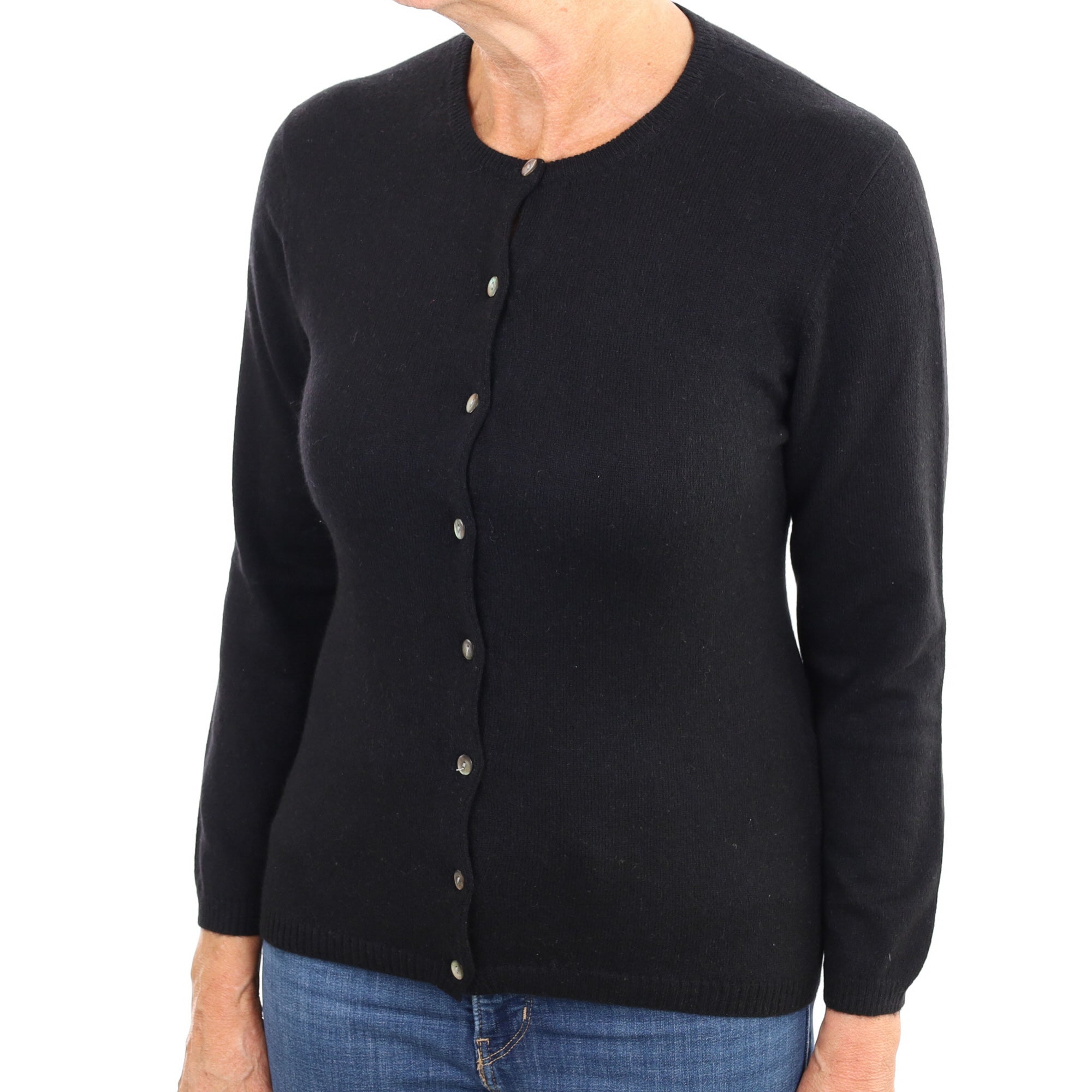 Black Cashmere Crew Neck Cardigan Medium