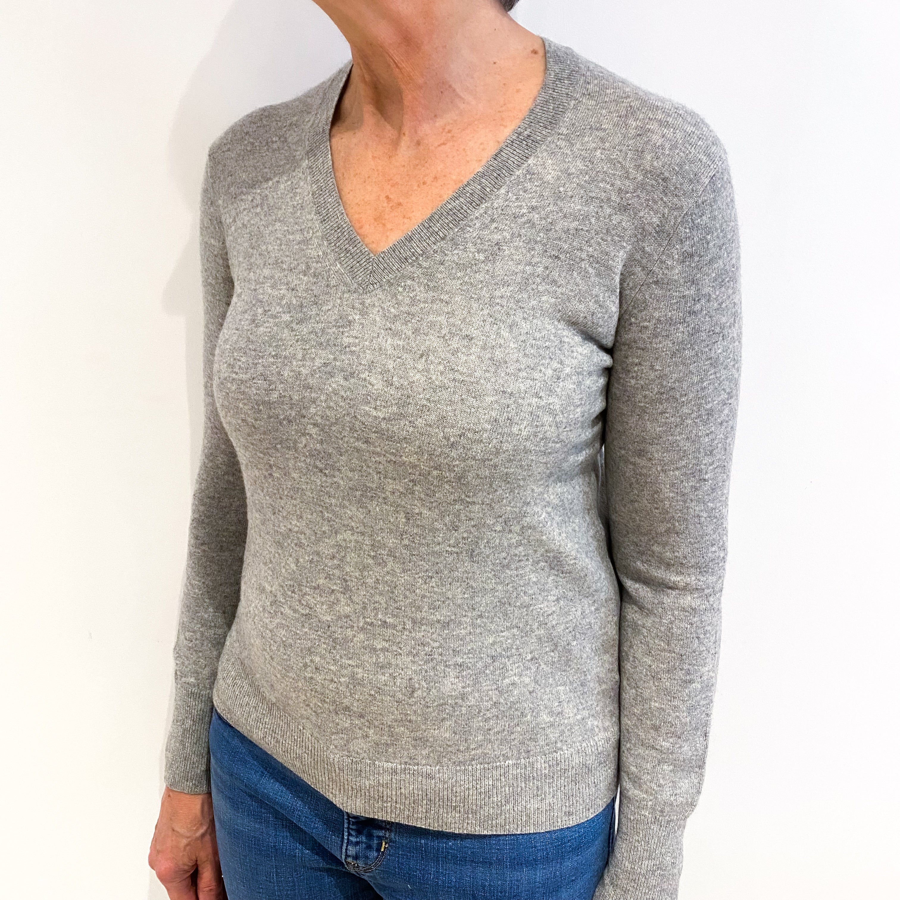 Smoke Grey Cashmere V Neck Jumper Medium