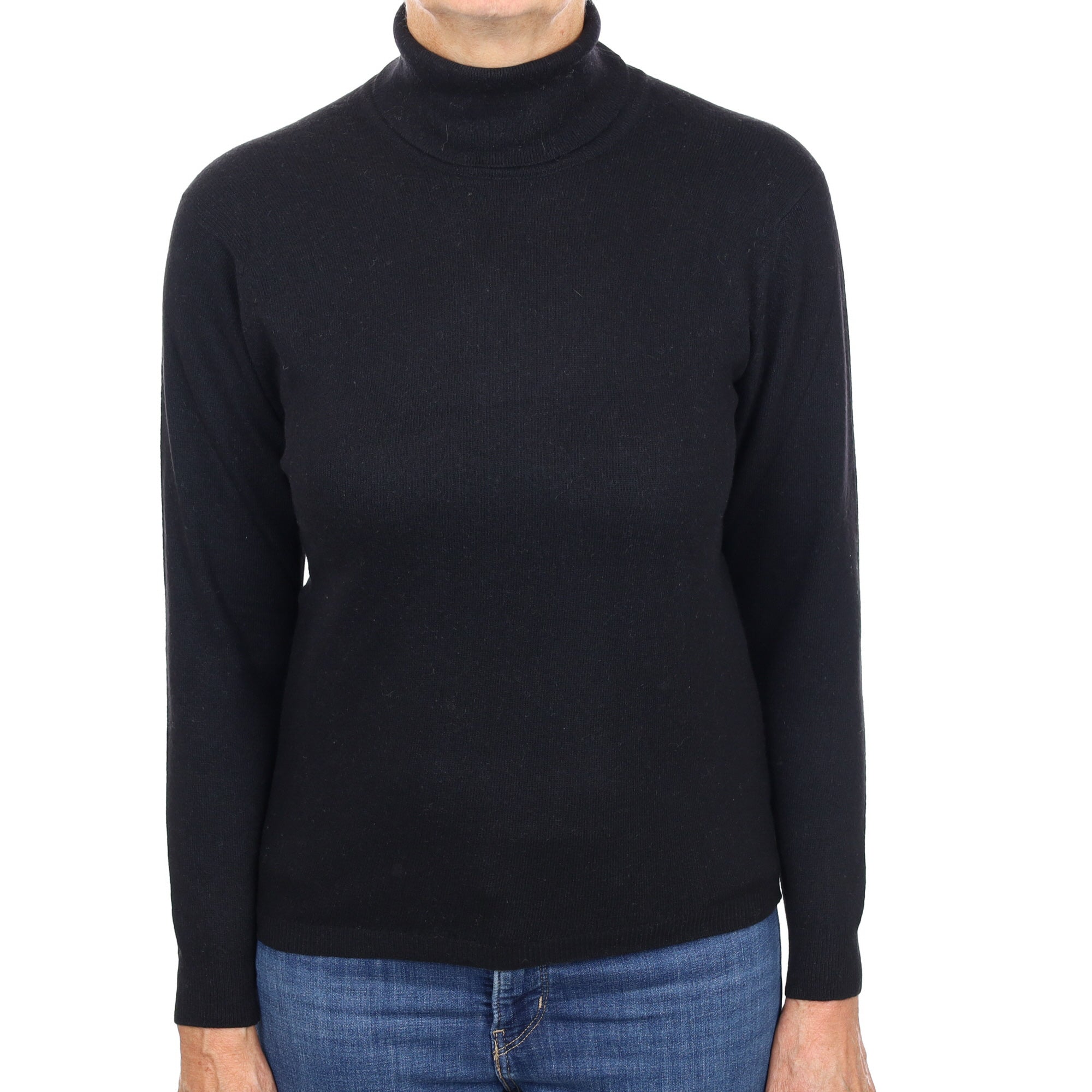 Black Cashmere Polo Neck Jumper Medium