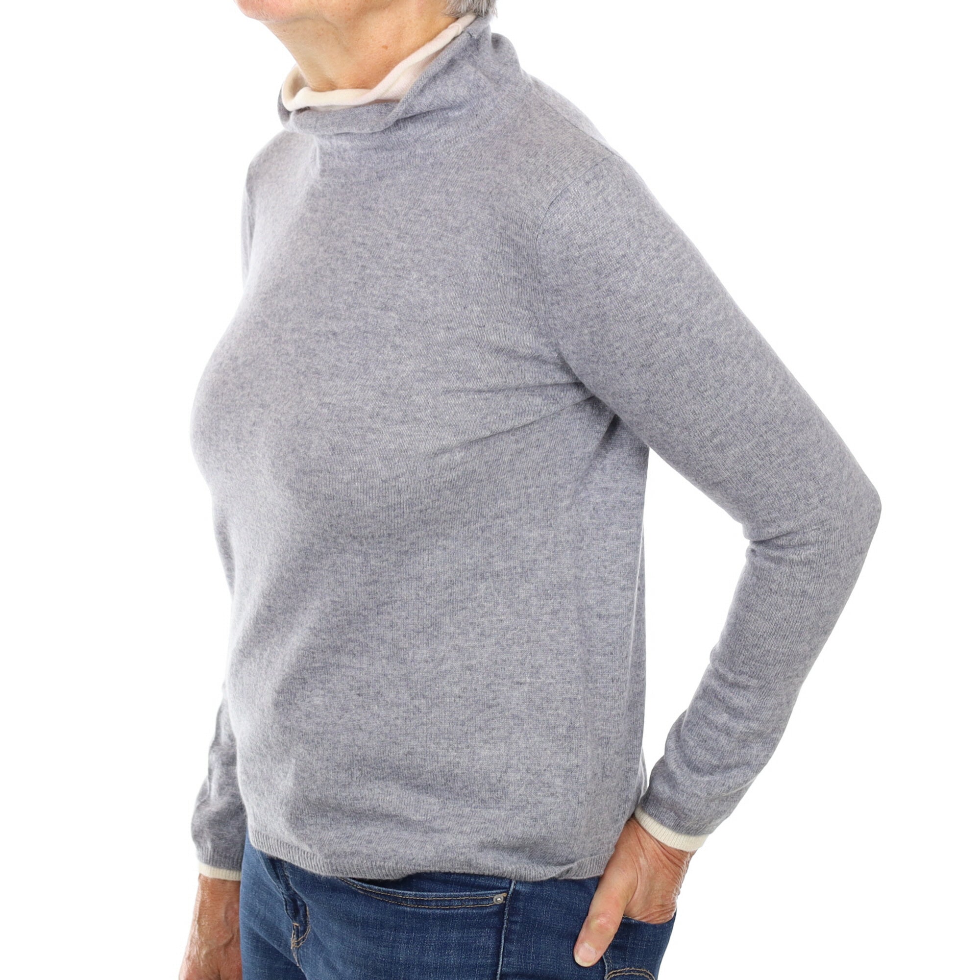Ash Grey Cashmere Funnel Neck Jumper Medium