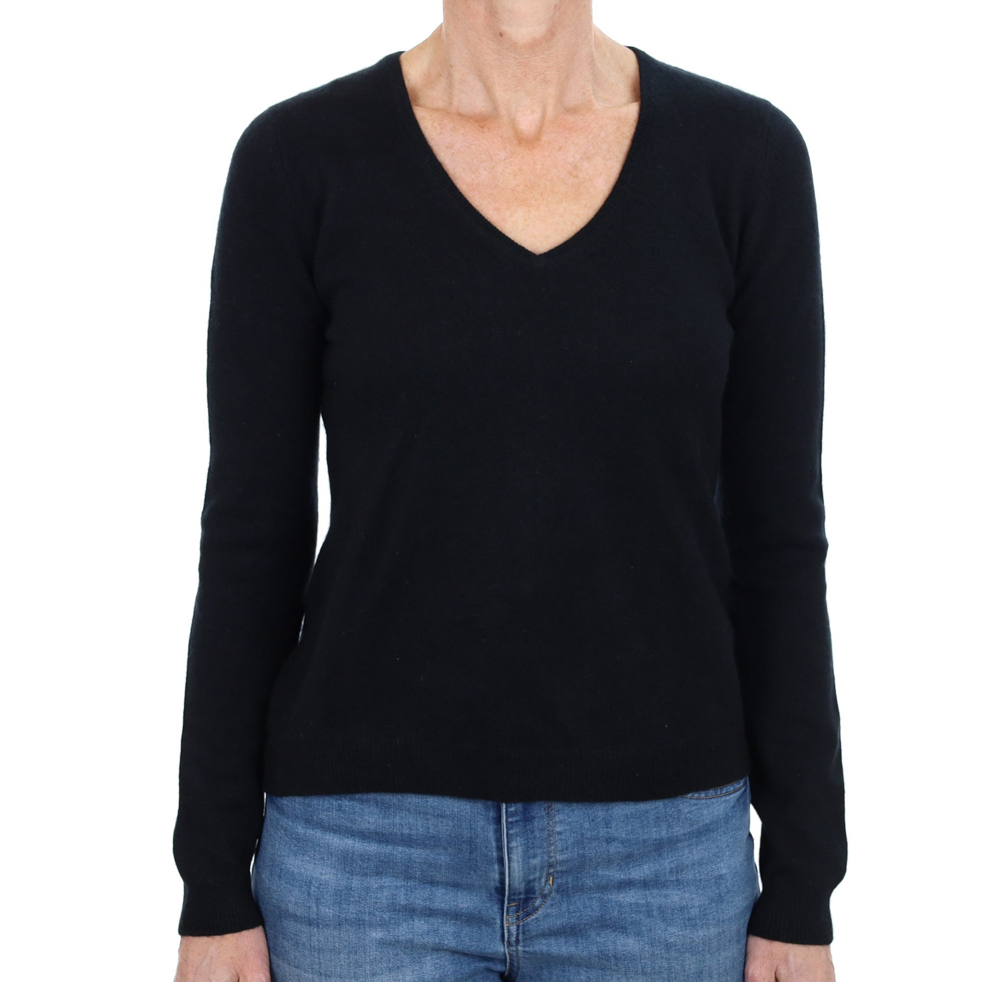 Black Cashmere V Neck Jumper Small