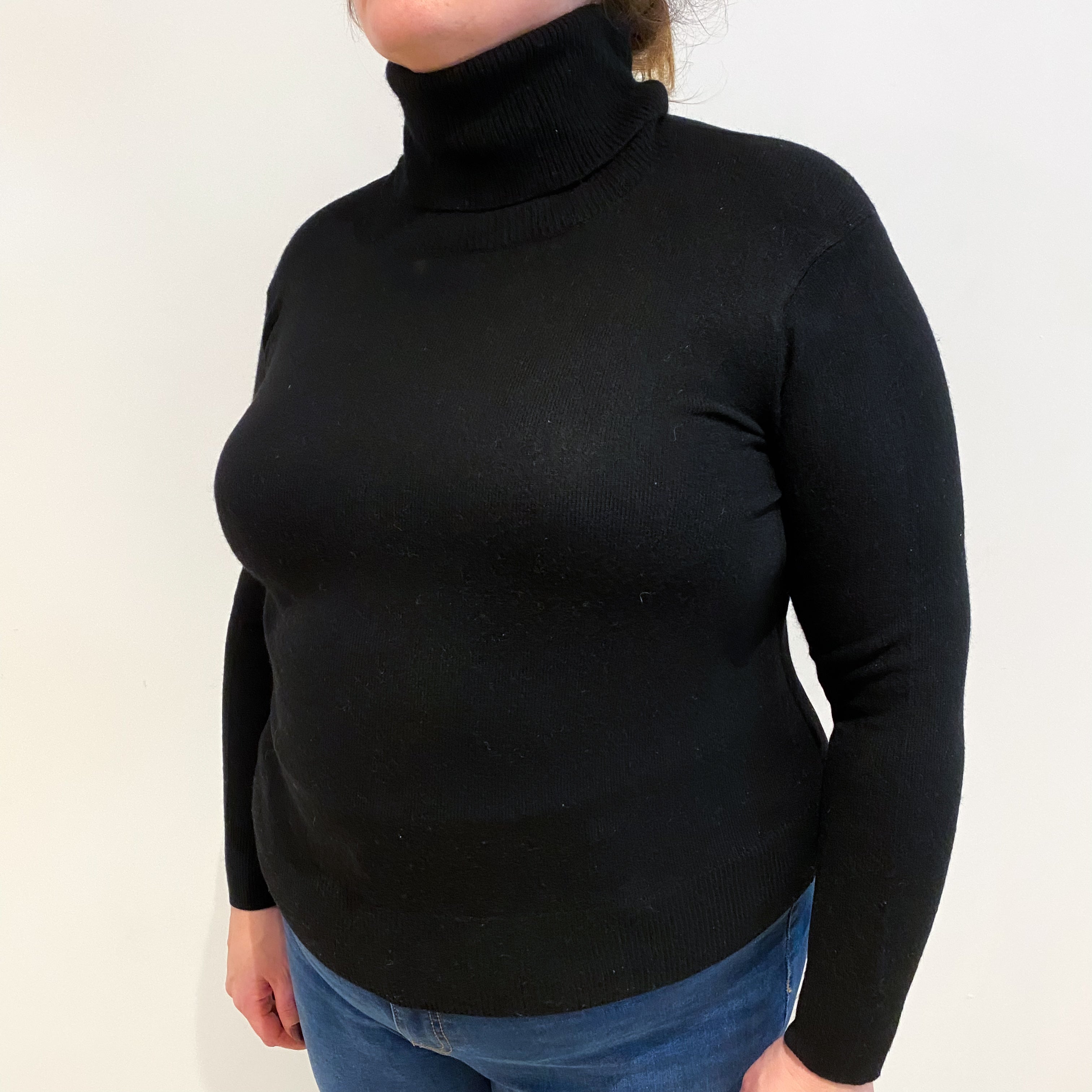 Black Cashmere Polo Neck Jumper Extra Large