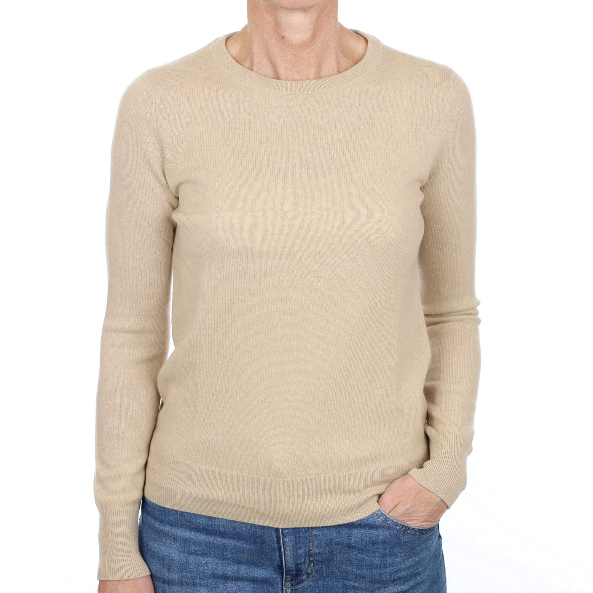 Sand Beige Cashmere Crew Neck Jumper Small