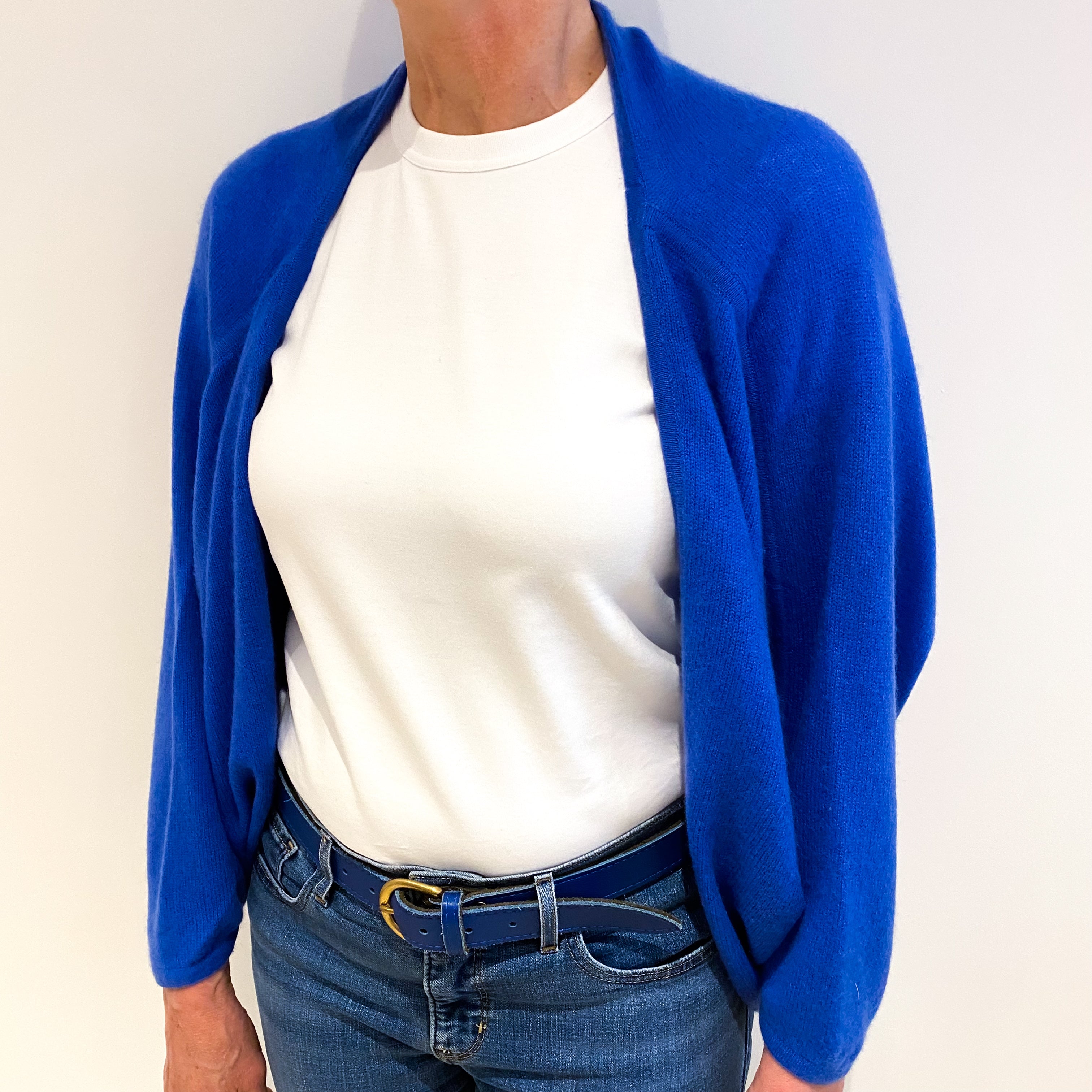 Tanzanite Blue Cashmere Shawl Style Cardigan Medium