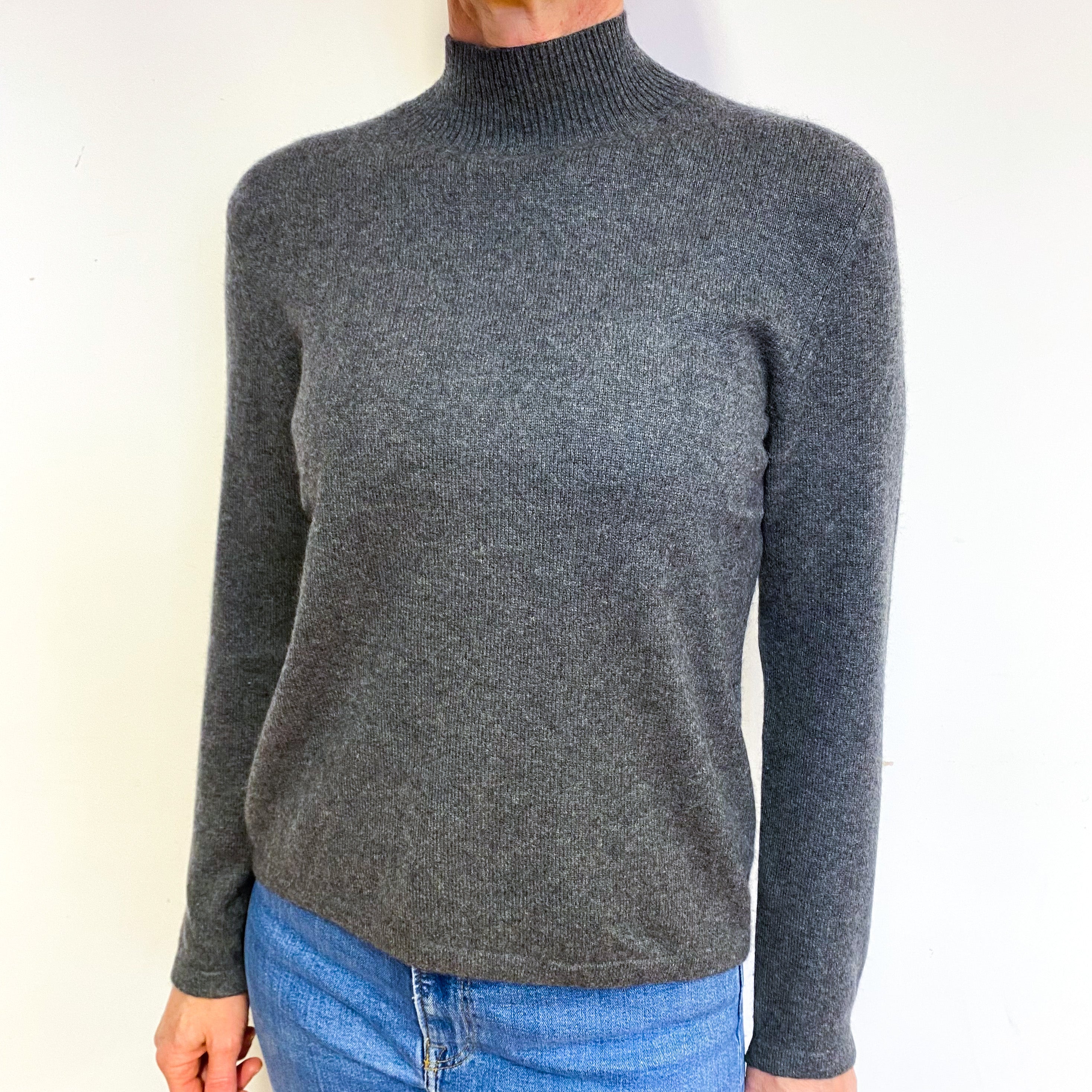 Slate Grey Cashmere Turtle Neck Jumper Medium