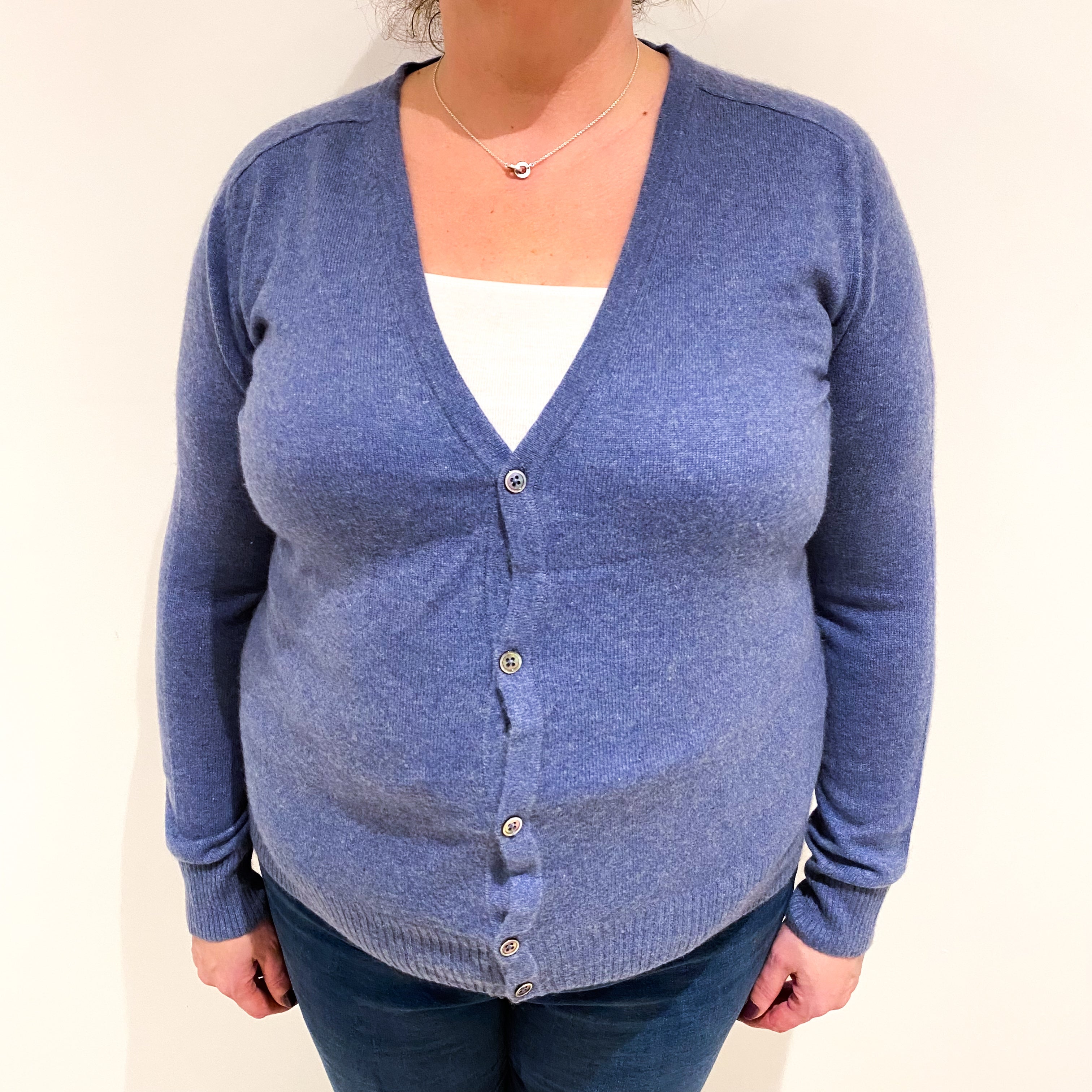 Denim Blue Cashmere V Neck Cardigan Extra Large