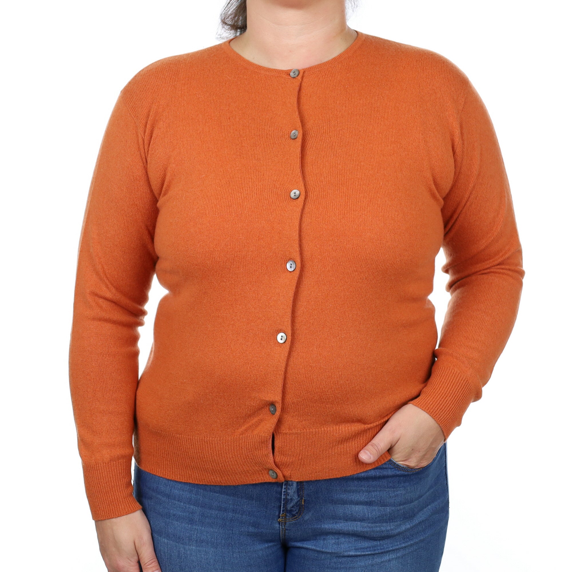 Pumpkin Orange Cashmere Crew Neck Cardigan Large