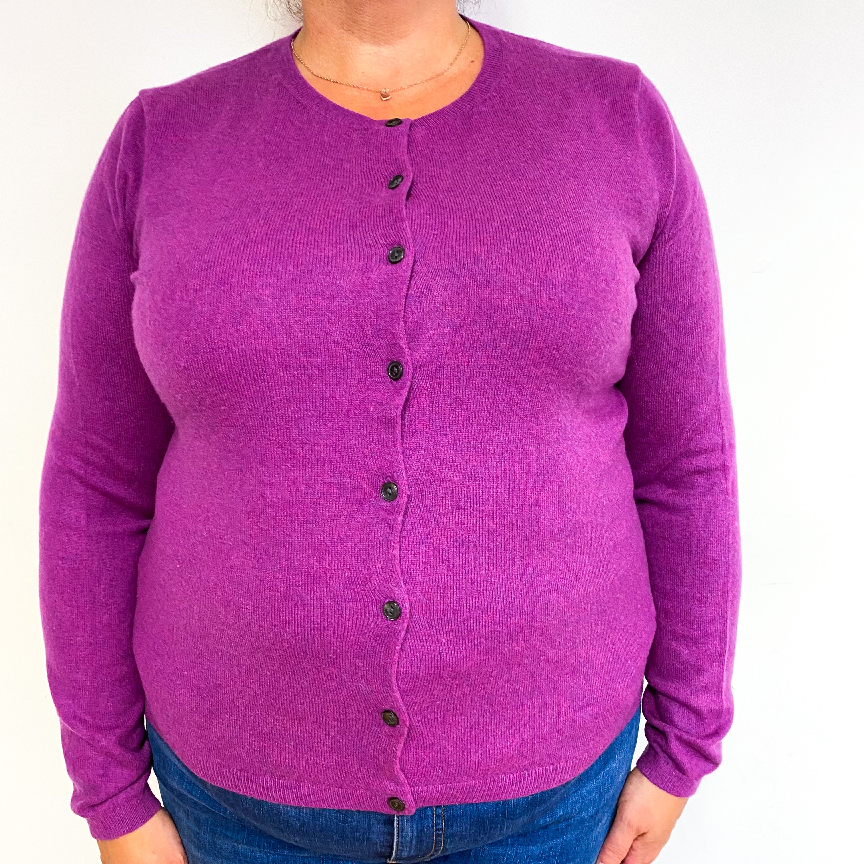 Magenta Purple Cashmere Crew Neck Cardigan Extra Large