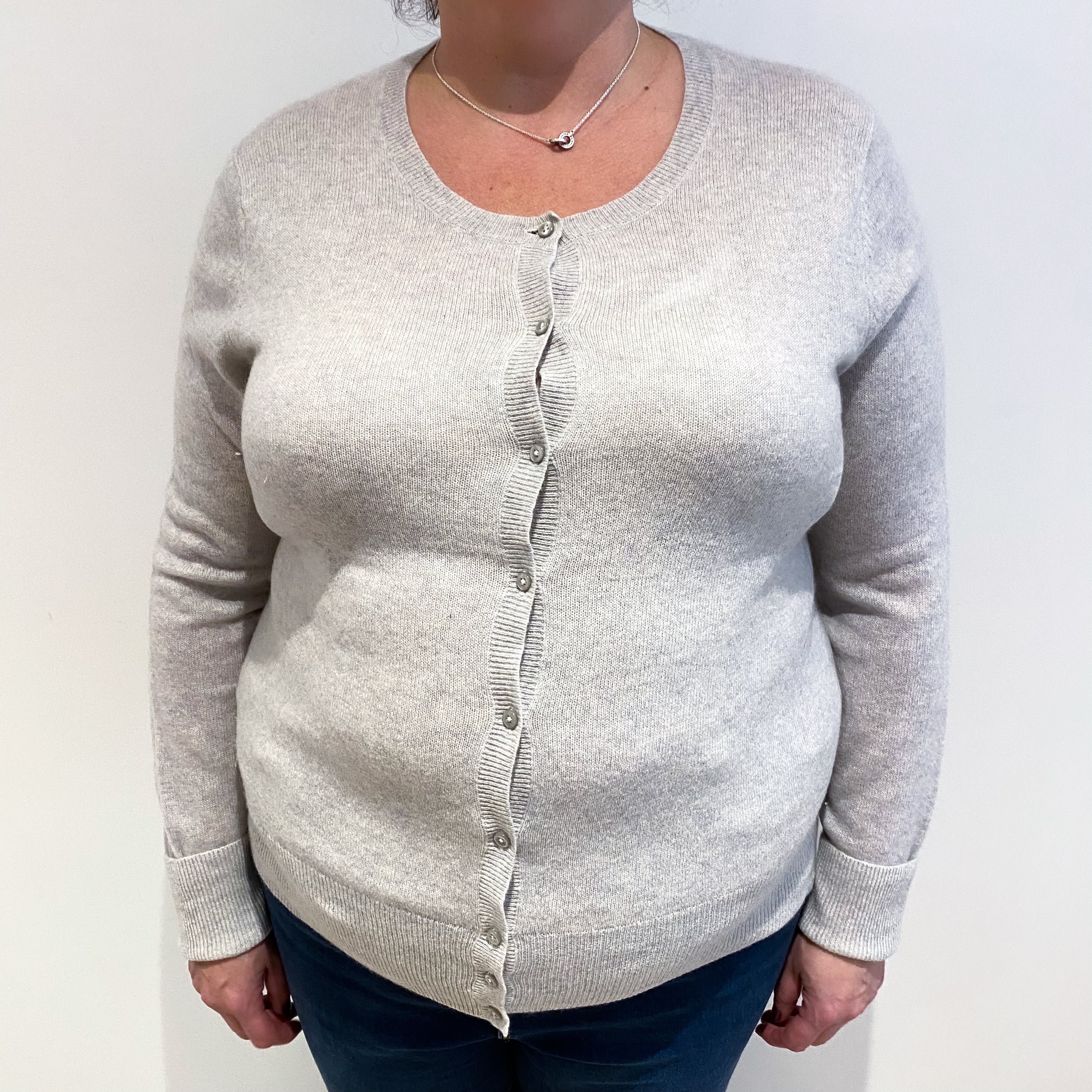 Frost Grey Cashmere Crew Neck Cardigan Extra Large