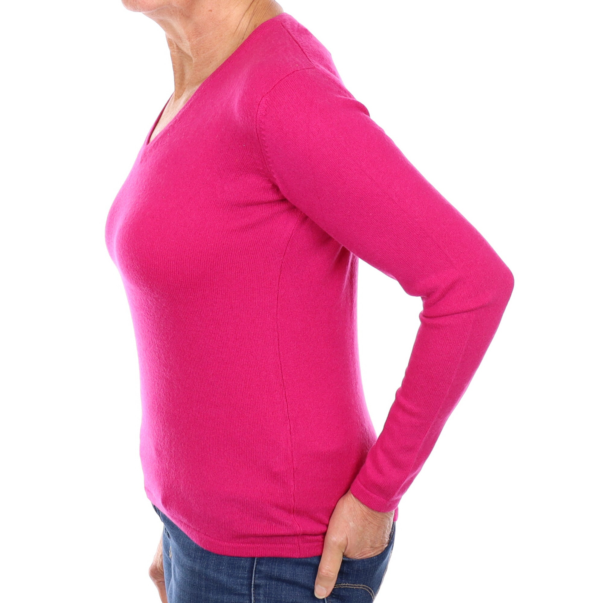 Fuchsia Pink Cashmere V Neck Jumper Medium