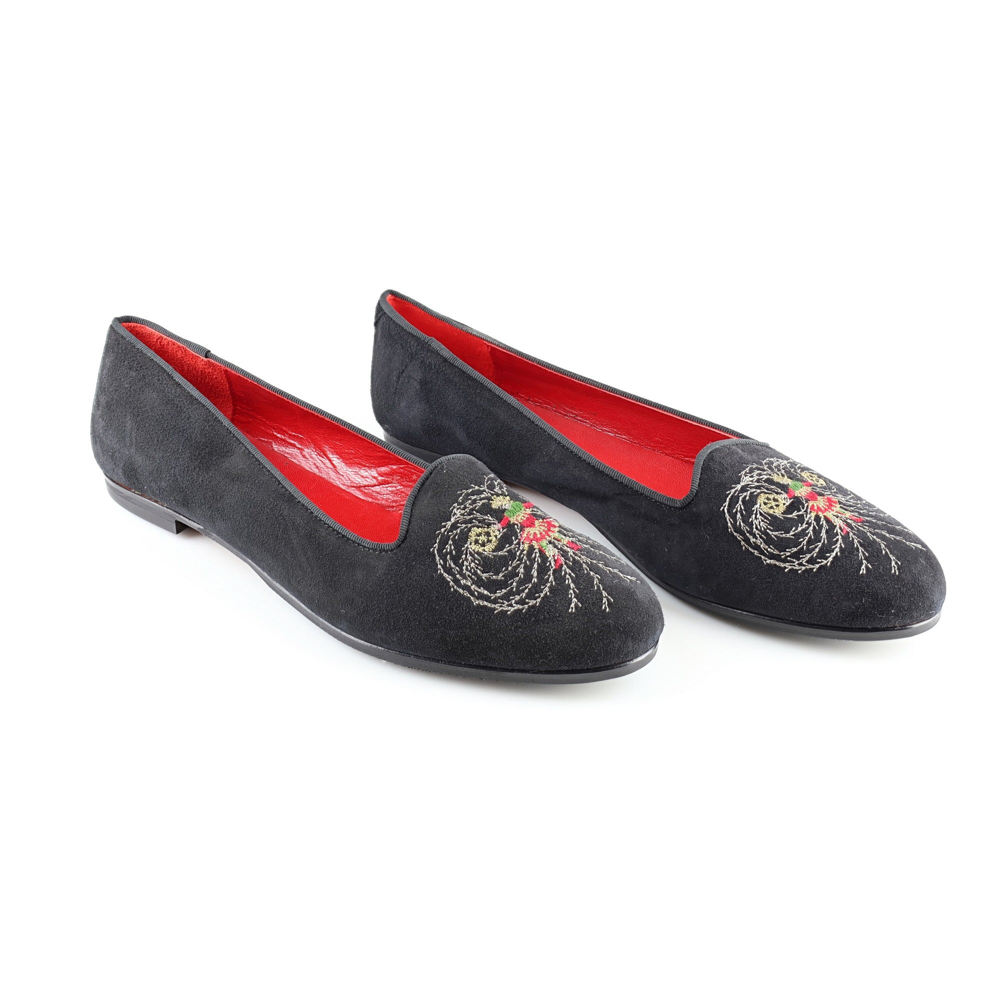 Hermès Black Suede Embroidered Shoes