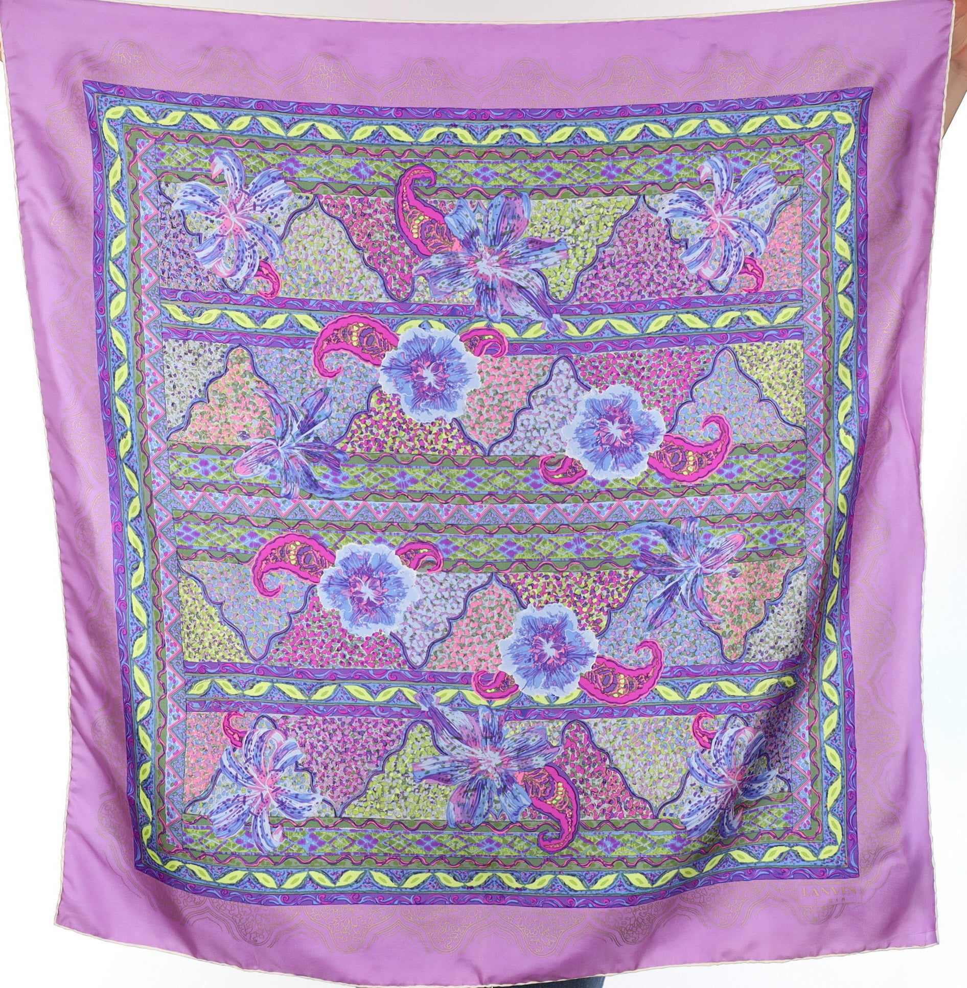 Lanvin Purple Floral Vintage Silk Scarf
