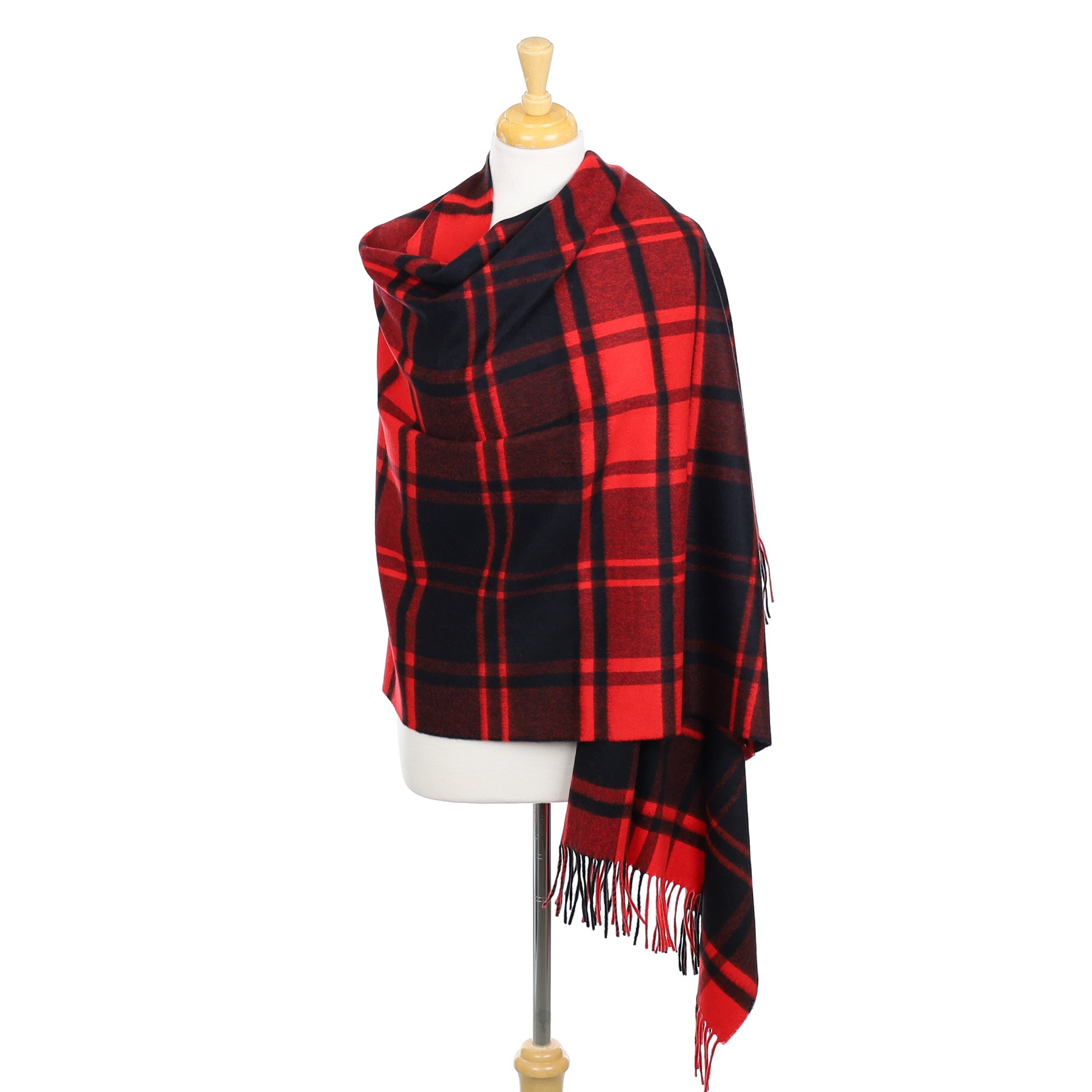 Brand New Scottish Vibrant Red and Black Tartan Luxury Cashmere Stole
