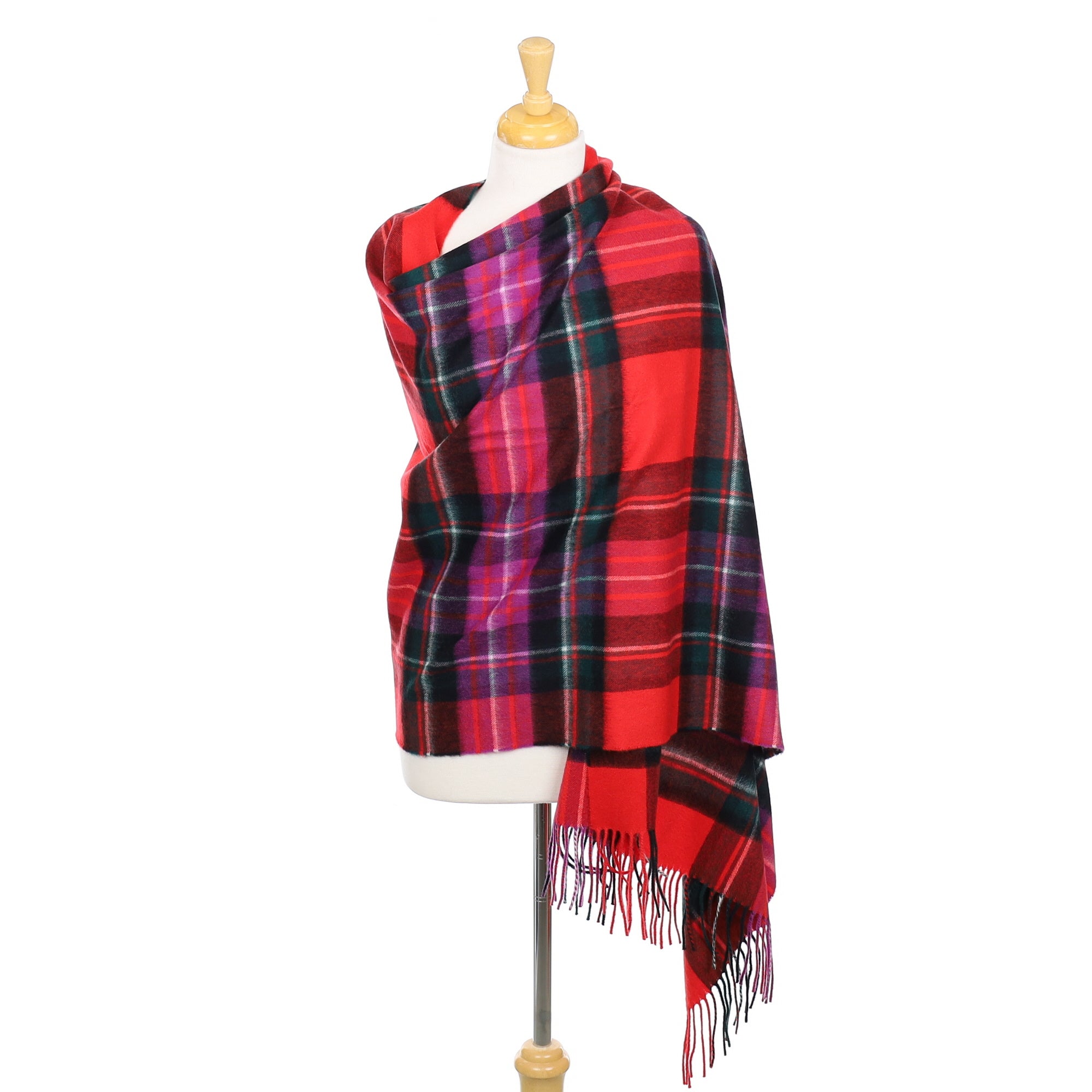 Brand New Scottish Vibrant Red and Magenta Tartan Luxury Cashmere Stole