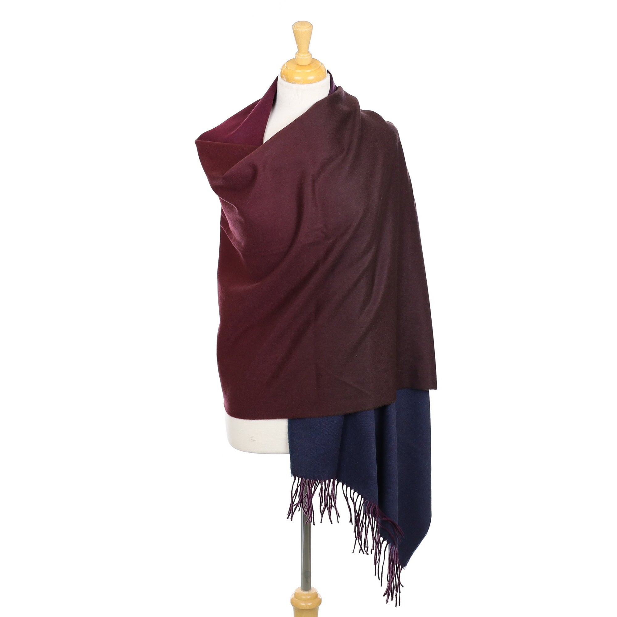 Brand New Scottish Mulberry and Petrol Blue Ombré Luxury Cashmere Stole