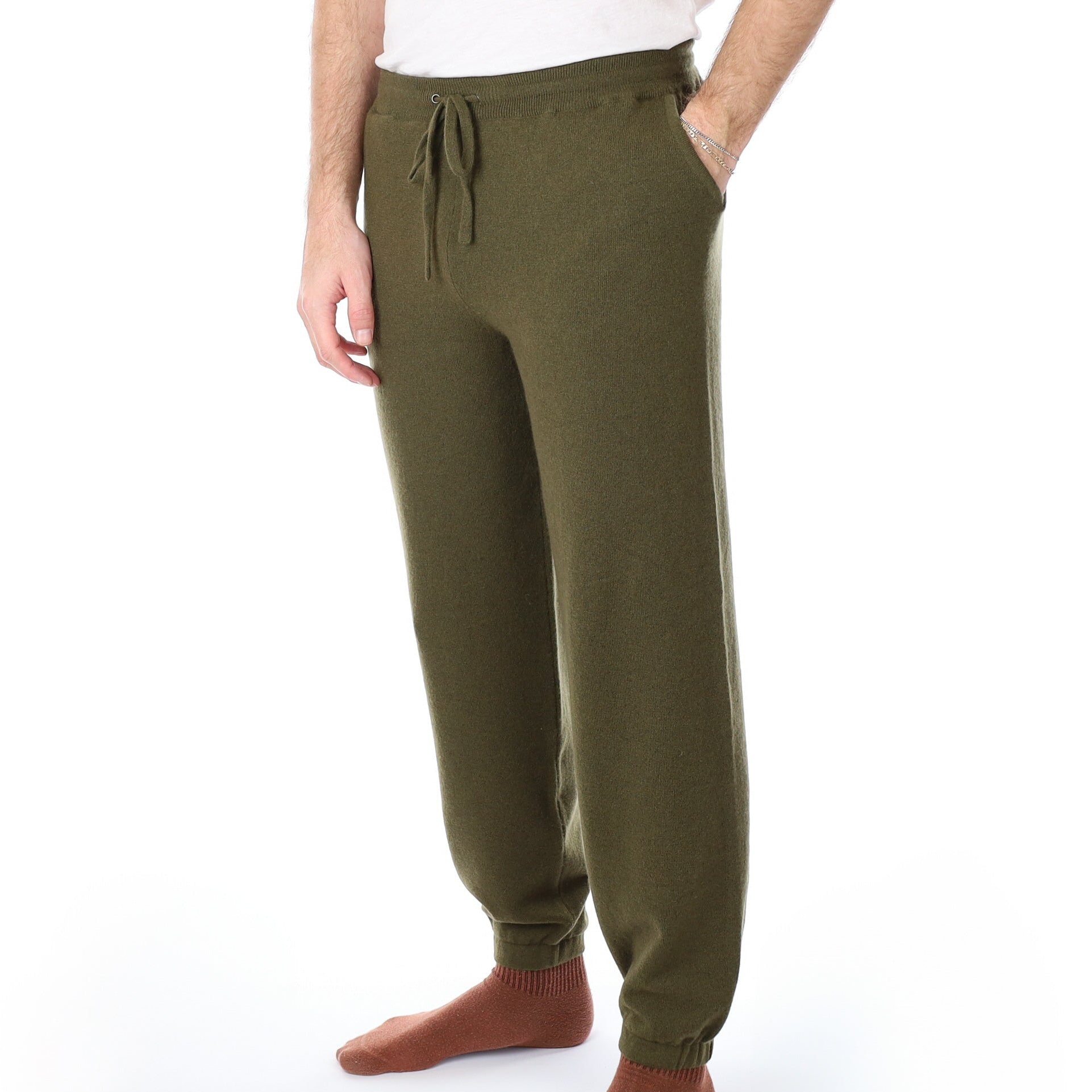 Men’s Brand New Scottish Olive Green Cashmere Lounge Pants Medium